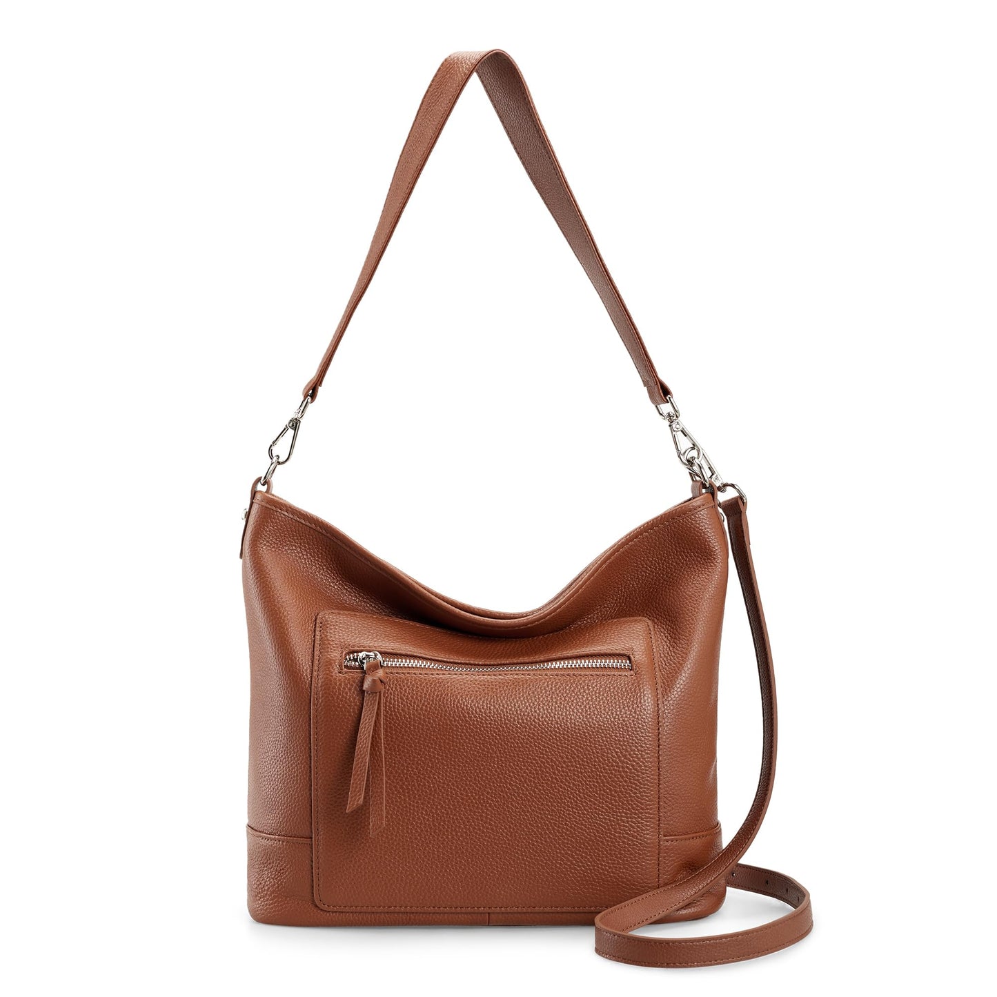 befen Real Leather Crossbody Bucket Bags for Women, Women's Lightweight Cross Over Shoulder Purses with Multiple Compartments Brown Large Leather Bag