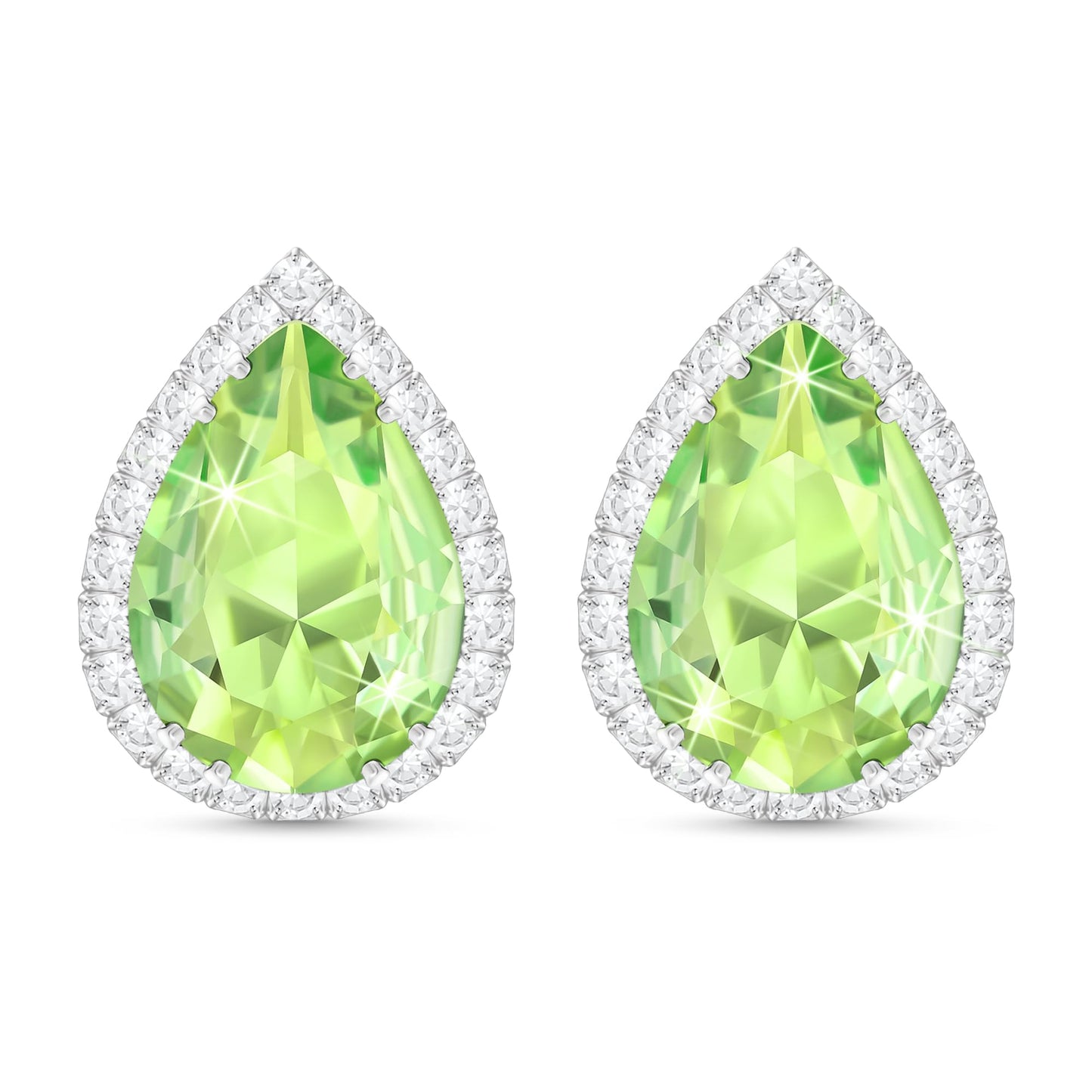 Linawe Silver Green Imitation Diamond Morganite Titanium Stud Earrings for Women, Cubic Zirconia Rhinestone Crystal Iridescent Teardrop Earrings Studs, Wedding Bridal Bridesmaid Earrings