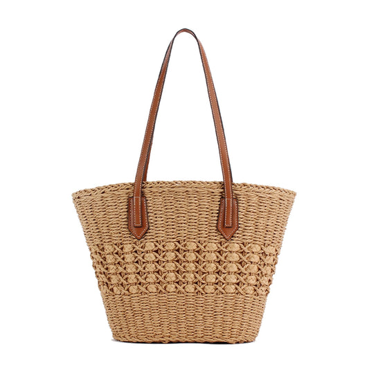 BVNTBZC Large Straw Shoulder Bag Women Woven Tote Travel Bag Top Handle Summer Beach Handbag Purse (Khaki)
