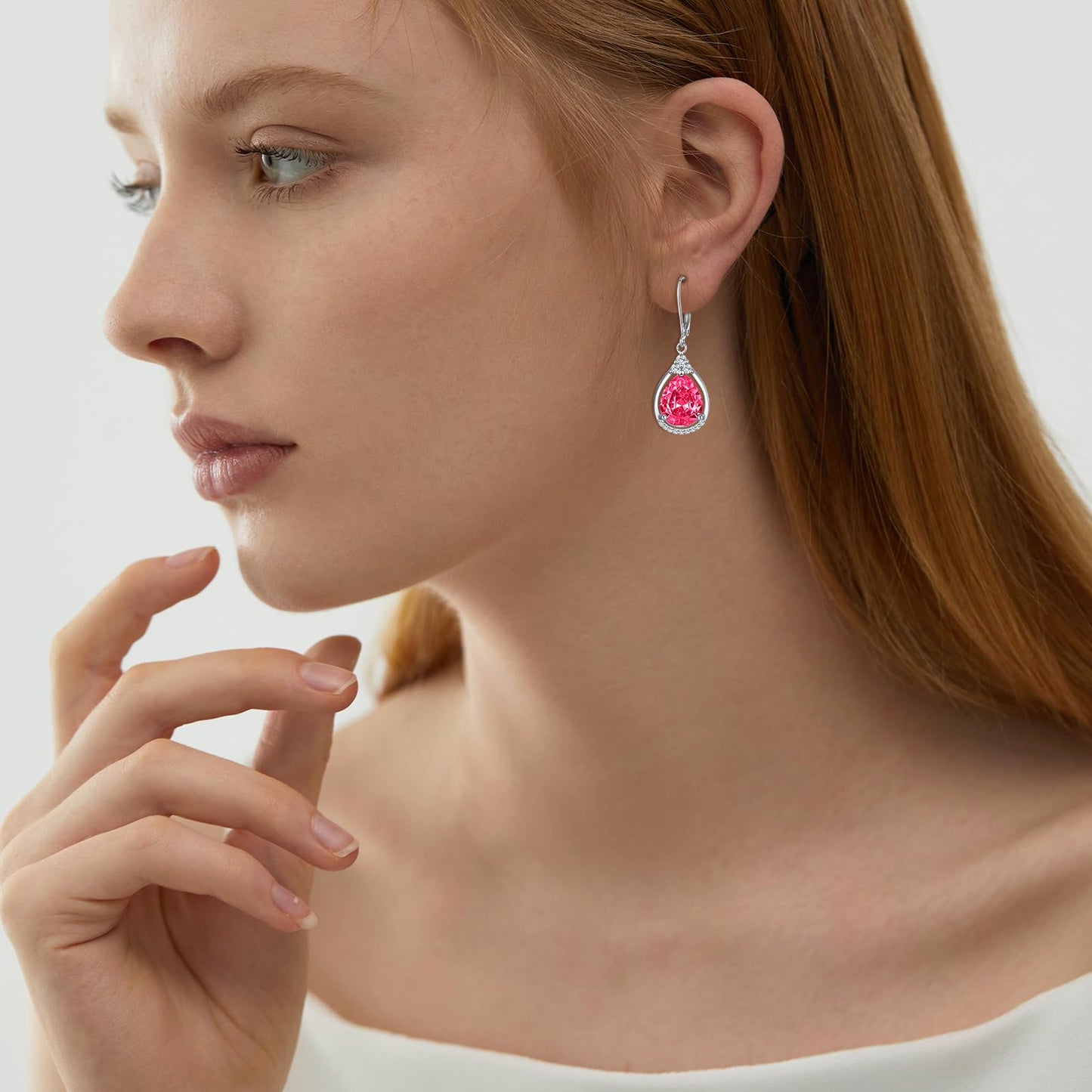 Hot Pink Earrings Sterling Silver July Birthstone Earrings AAAAA Cubic Zirconia Teardrop Dangles Jewelry Christmas Gifts for Women