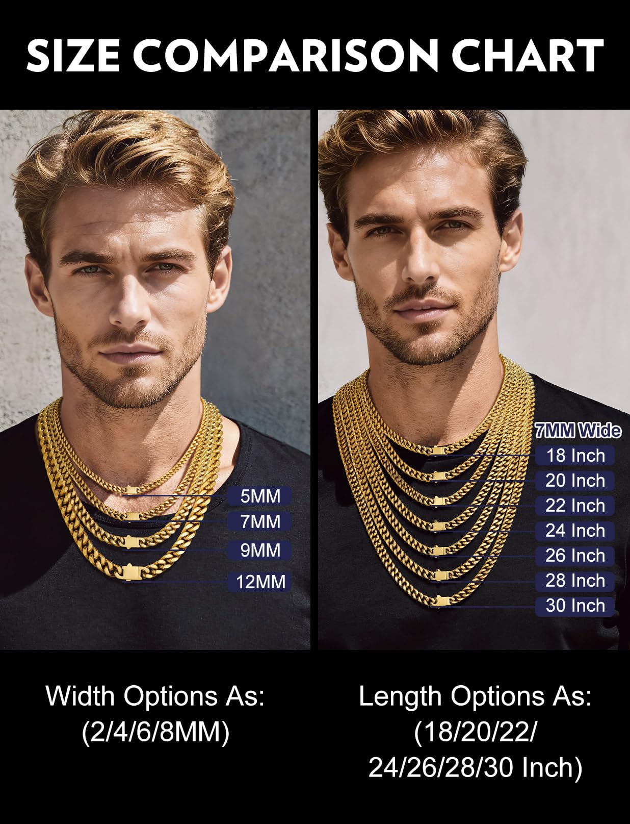 Bandmax 14K Gold Plated Long Cuban Chain Necklace 28 Inch Cadenas Para Hombre Mens Stainless Steel Link Chain Gift for Father Husband Son Grandpa