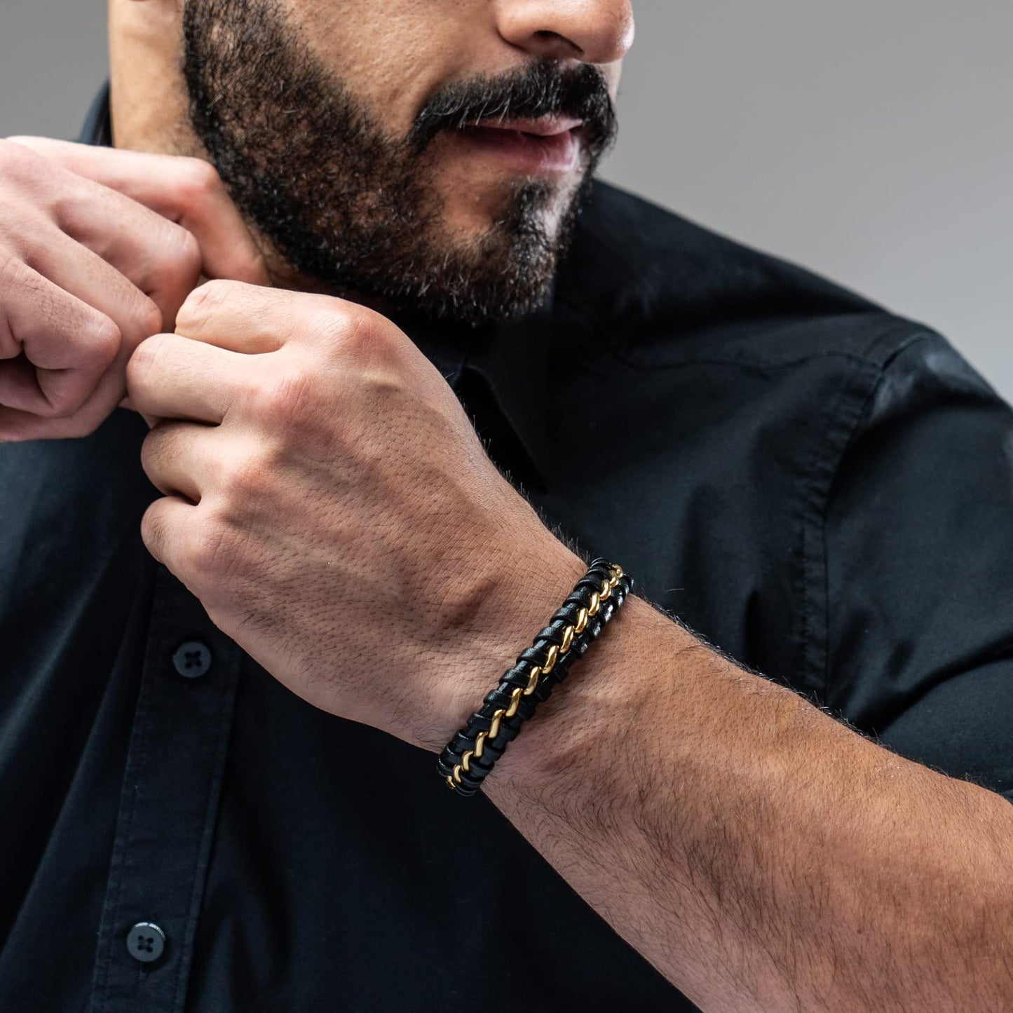 SERASAR 8″ Gold Leather Bracelets for Men Mens Cowhide Gift Box Braided Bracelet Stainless Steel Jewelry Wrist Band Cuff Wrap Rope Bangle Dad Man Pulseras para Hombres Cuero Regalo