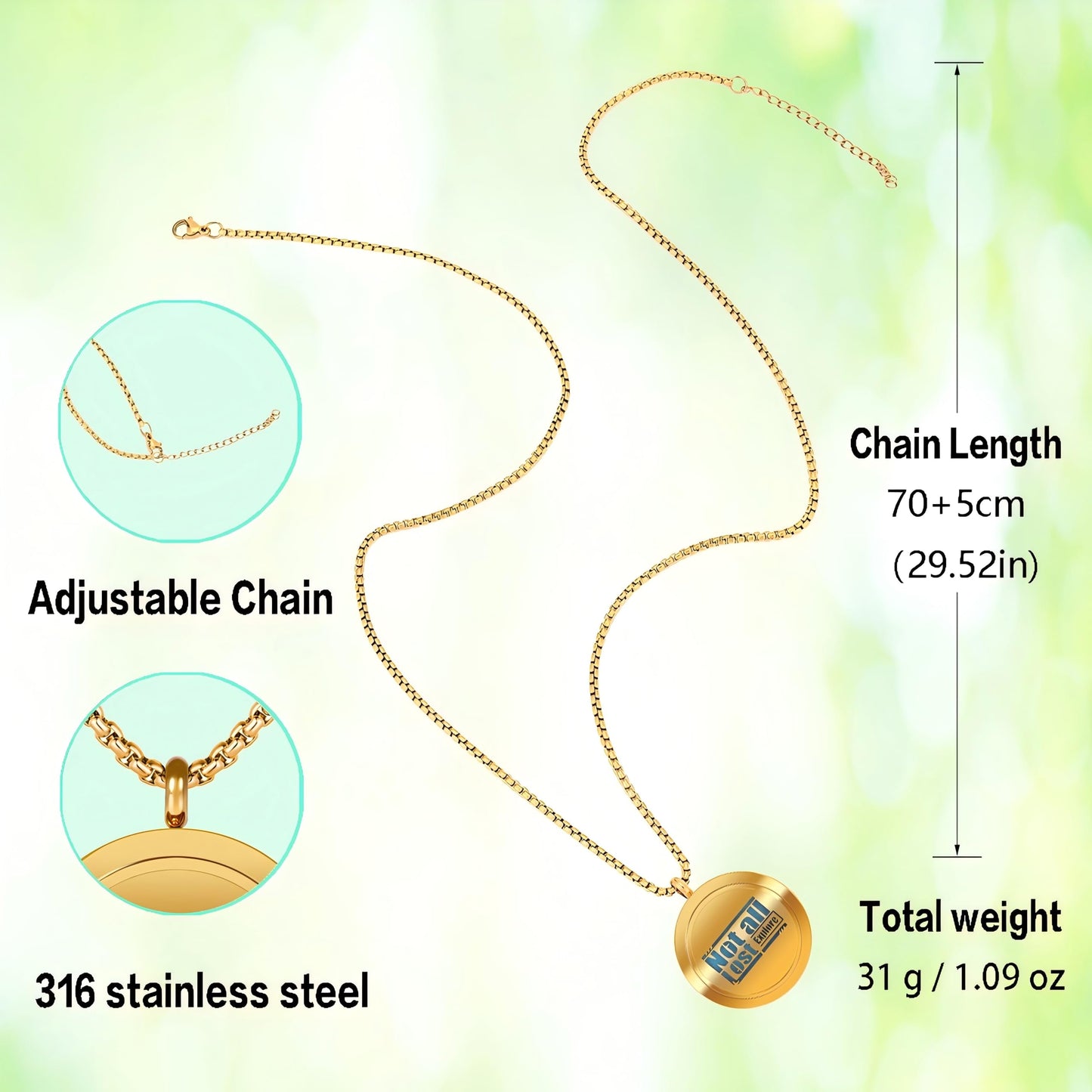 GV77ZF Aromatherapy Diffuser Necklace-alphabet Essential Oil Necklace,Aromatherapy Diffuser Pendant For Men and Women,Portable,Suitable for Yoga,Meditation,Travel,Stress Relief Gift(Gold 30mm)