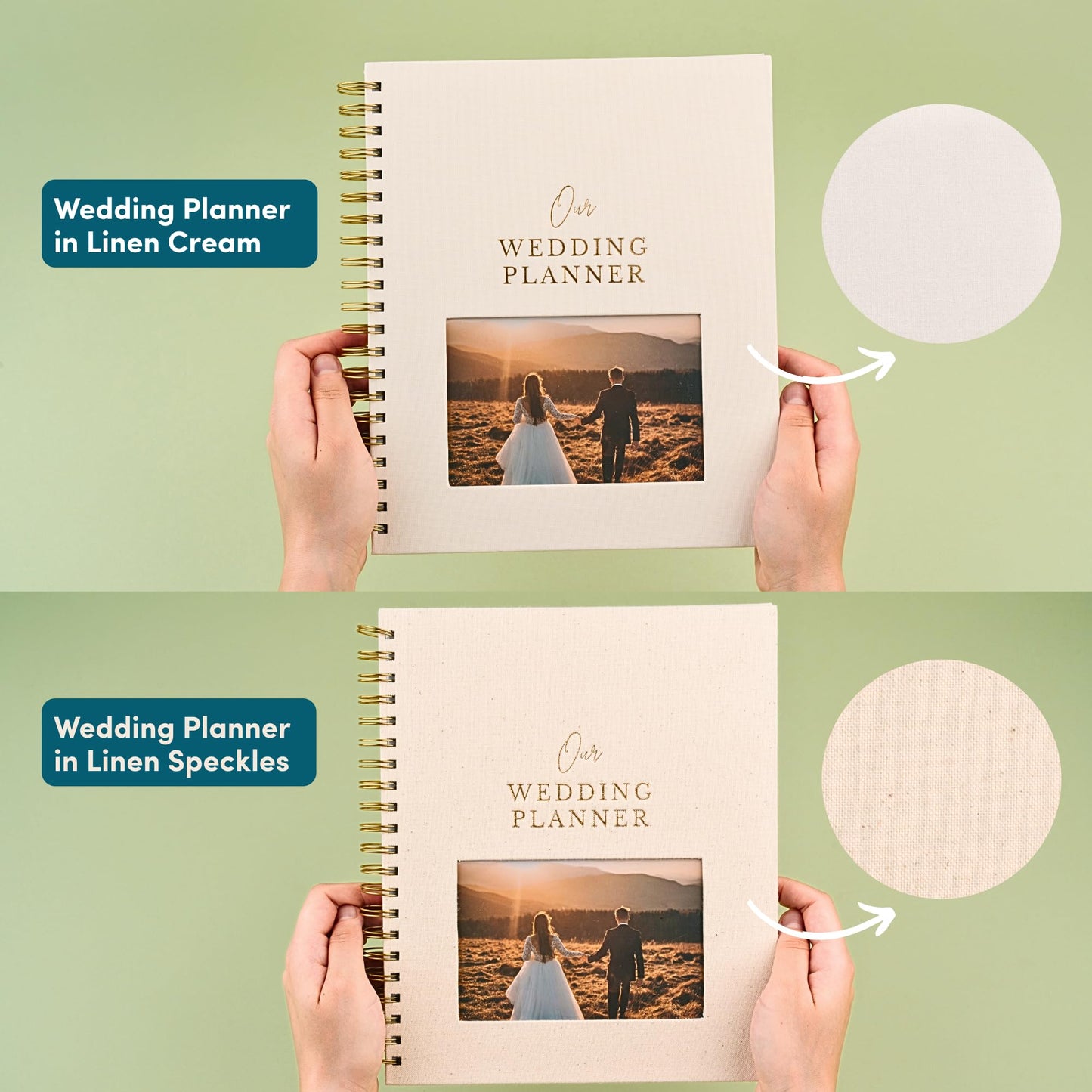 Timeless Premium Linen Wedding Planner Book and Organizer – Wedding Planning Book, Comprehensive Keepsake & Countdown Binder, Perfect Engagement Gift for Women, Customizable Front Photo Window (Cream Speckles)