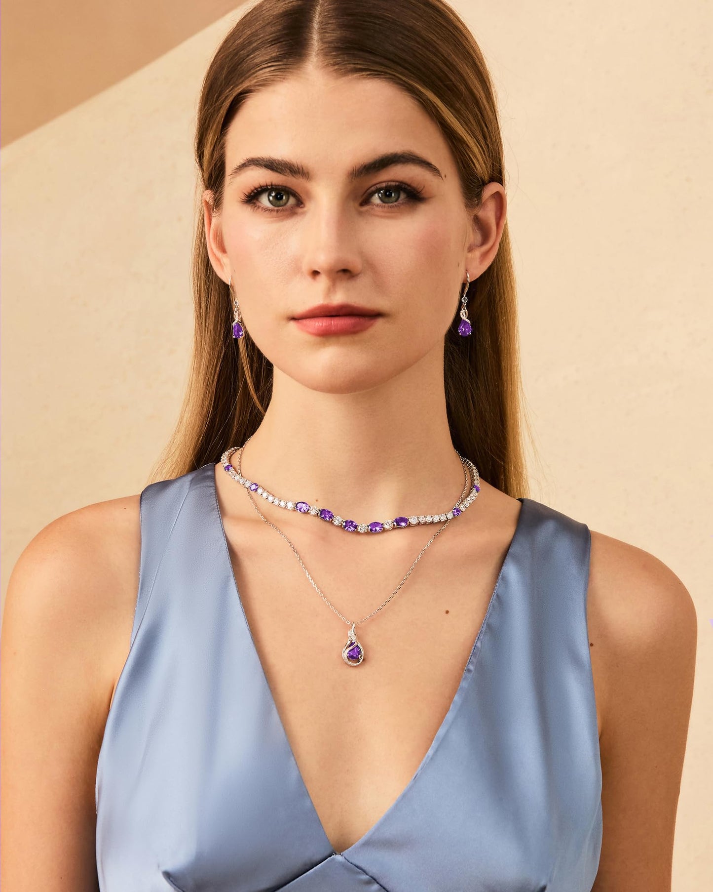 FANCIME Amethyst Necklace Feburary Birthstone Sterling Silver Infinity Knot Pendant Necklace Purple Gemstone Fine Jewelry Birthday Mothers Day Gifts for Women Mom