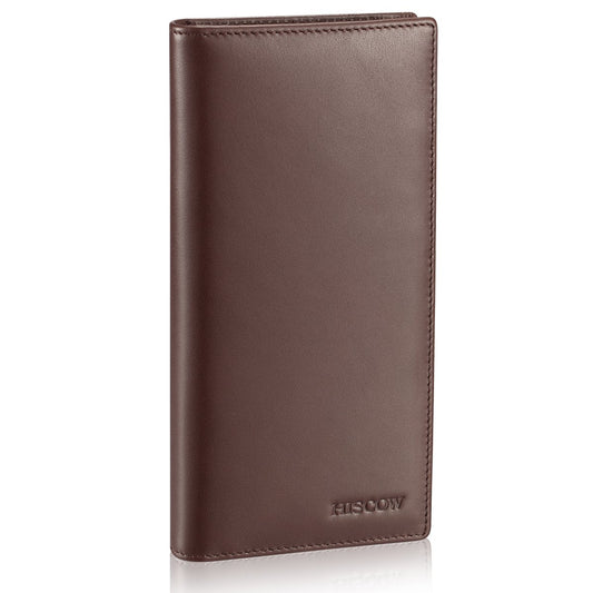 HISCOW Bifold Long Wallet with 15 Credit Card Slots - Italian Calfskin (Coffee)