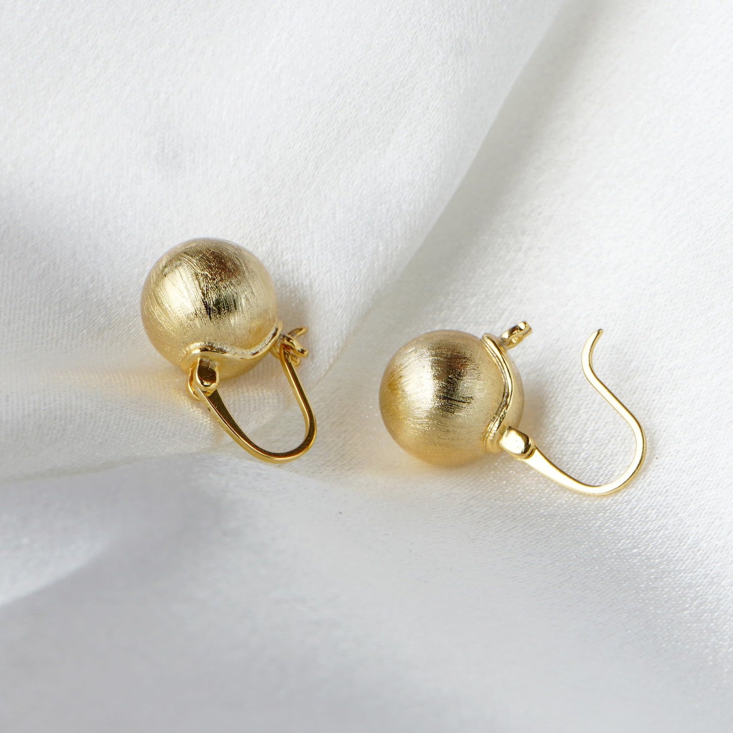 OwMell Elegant 925 Sterling Gold Pearl Drop Earrings Dangle Stud Gold Plated Earrings for Women Large Size 12mm - Brushed Gold