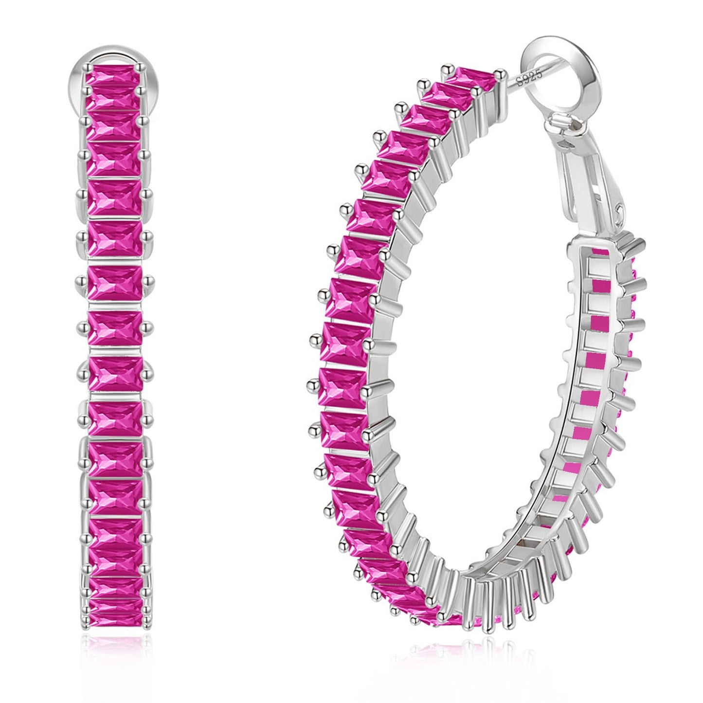 GLOQUAT CZ Hot Pink 35mm Fuchsia Hoop Earrings for Women, Brass