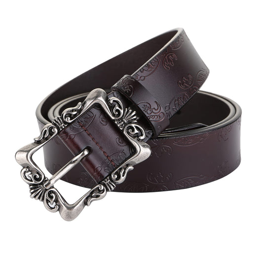 IWFTC Womens Belts for Jeans Dress Women Black Belt Goth Western Woman Genuine Leather Trendy Women's Vintage Buckles Plus Size Gothic Brown Butterfly Ladies Cute Big Silver Buckle (Coffee, 150cm)
