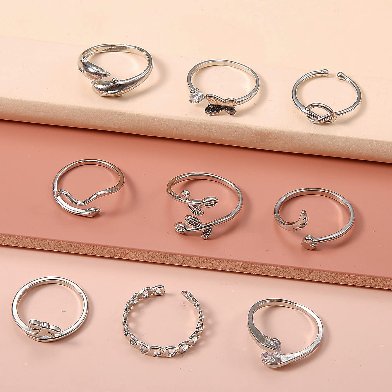 Vivian&CD 925 Silver Toe Rings Set for Women, Open Band Adjustable Non Tarnish Toe Ring, Beach Foot Jewelry for Summer, Stylish and Dainty Toe Rings (Silver)