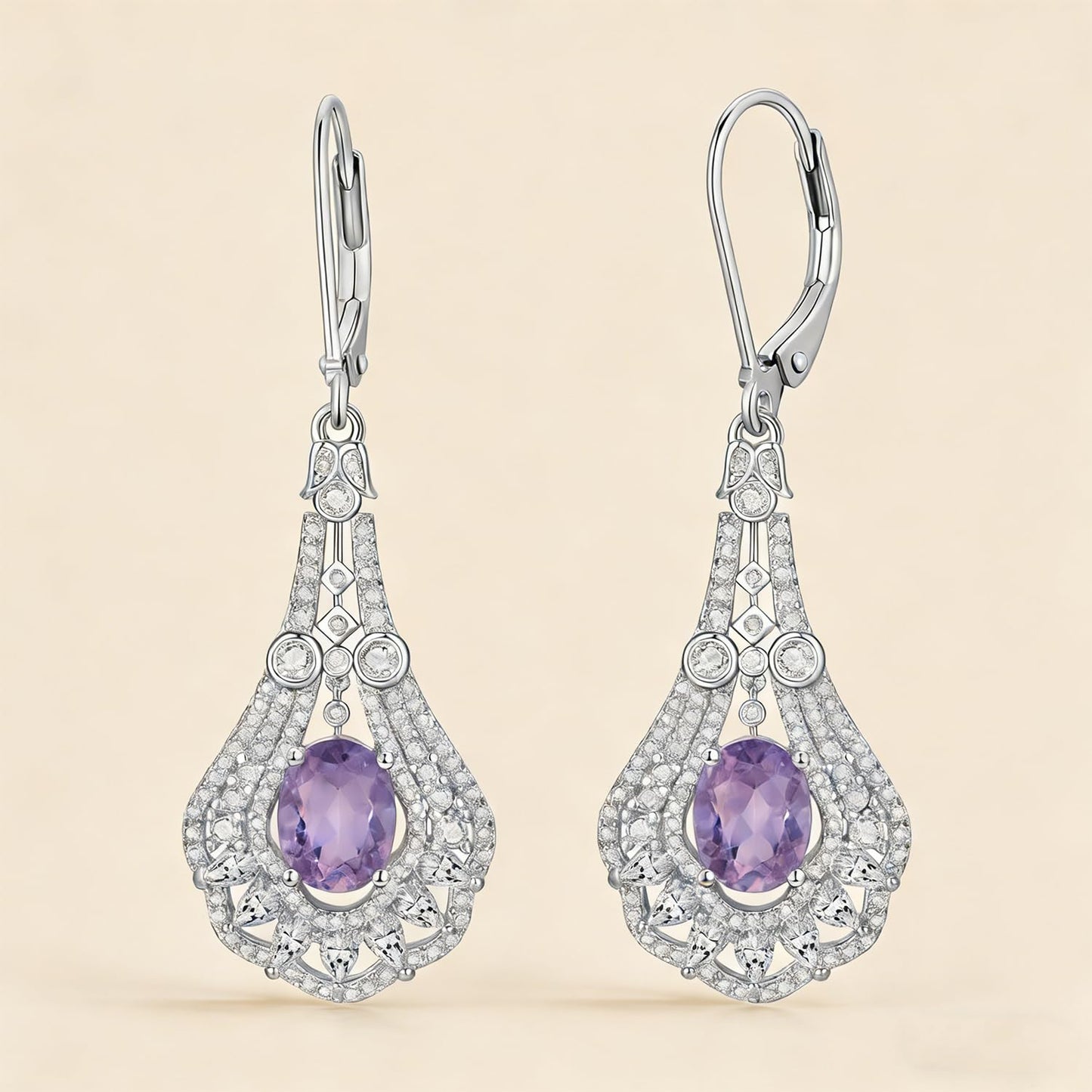 Lvoryance 1.5CT Created Alexandrite Earrings 925 Sterling Silver 6mm * 8mm Oval Cut June Birthstone Drop Earrings for Women