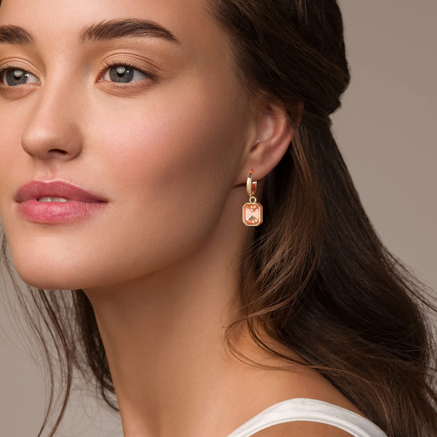 Birthstone Crystal Dangle Drop Earrings, 18K Gold Plated Huggie Hoop Hypoallergenic Earring Jewelry Gifts for Women (Light Topaz)