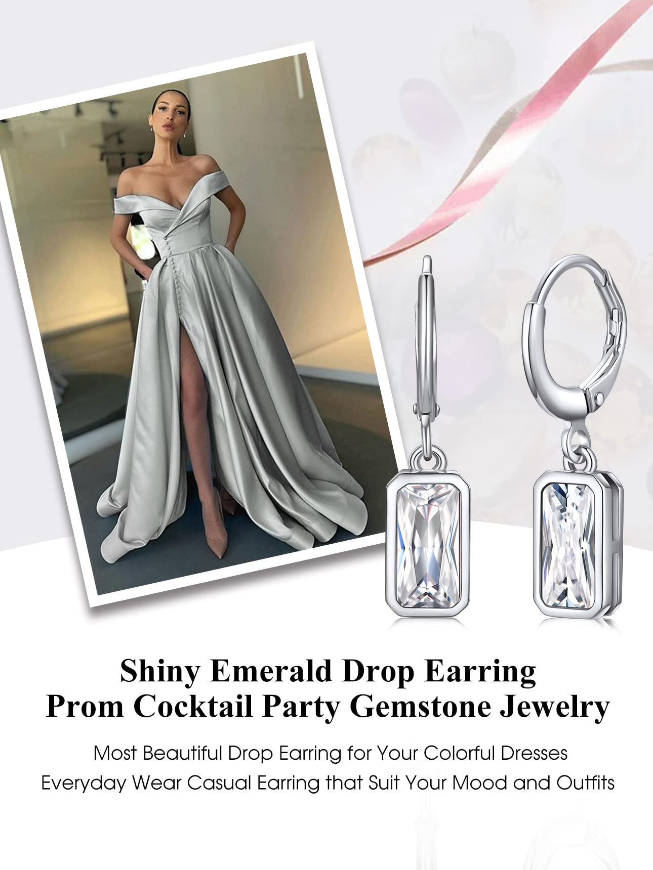 Bestyle Silver Solitaire Diamond Drop Earrings | Hypoallergenic Silver Huggie Hoop Earrings | Sparkle April Birthstone Earrings For Women | White CZ Huggie Earrings for Wedding Bridemaid