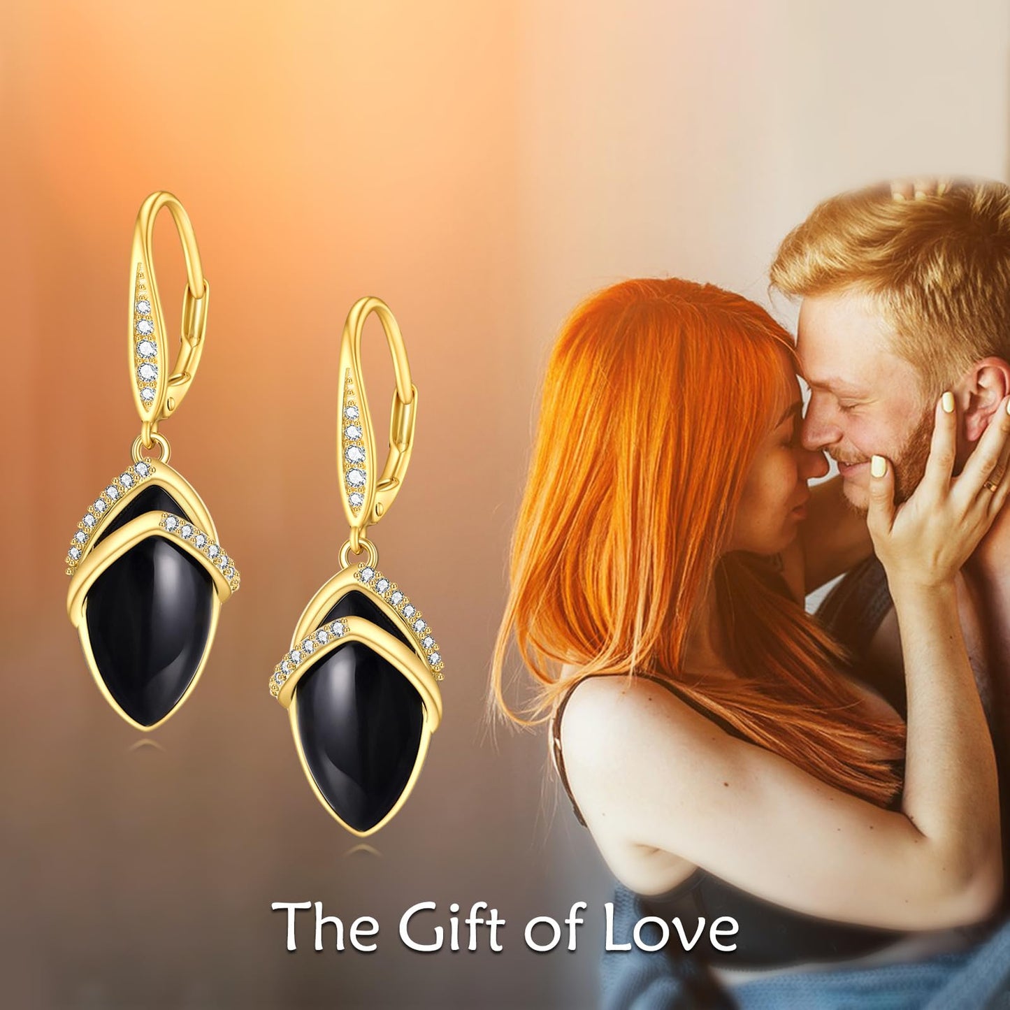 Black Onyx Drop Earrings for Women Sterling Silver 18K Yellow Gold Plated Filigree Black Onyx Dangle Leverback Earrings Jewelry Gifts