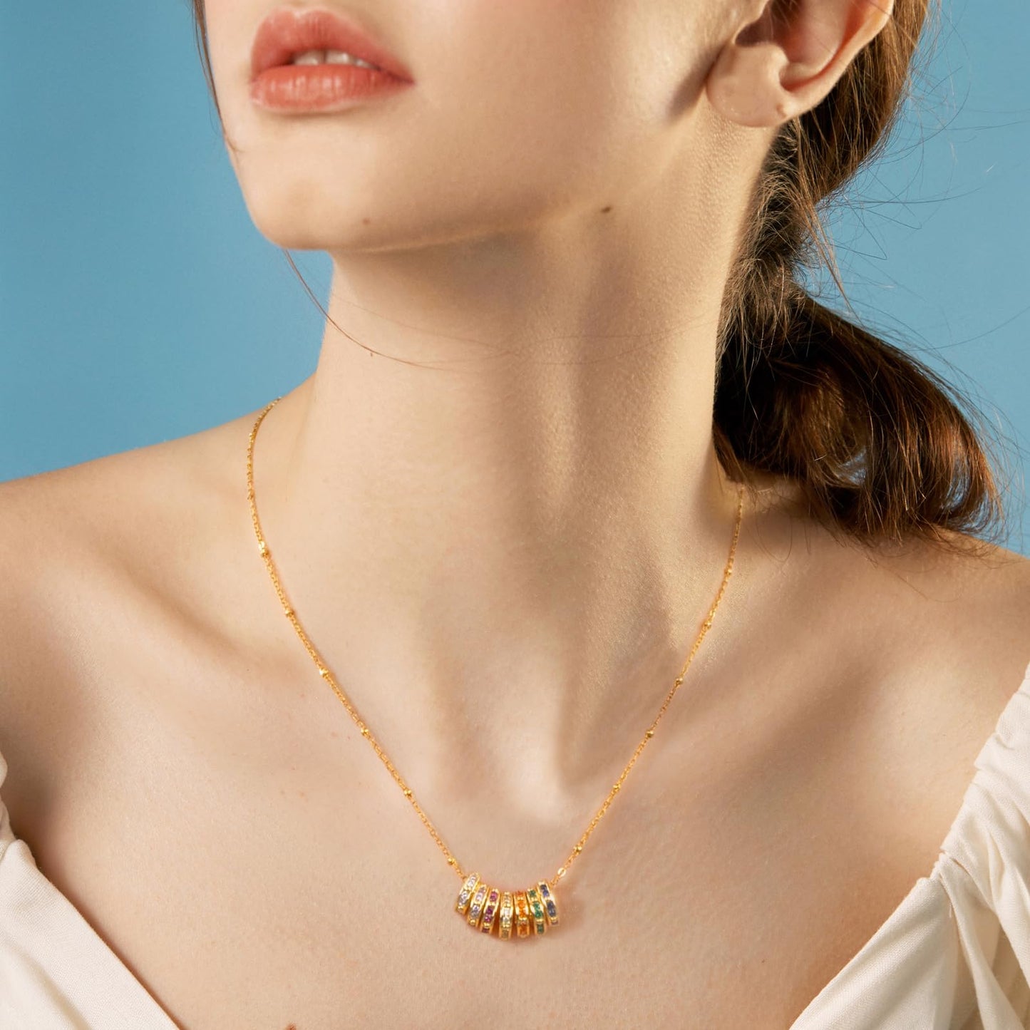 Milan Chiva Womens Circle Pendant Gold Necklace 14K Dainty Charm Rainbow Ring Chain Jewelry MNS-1029GD