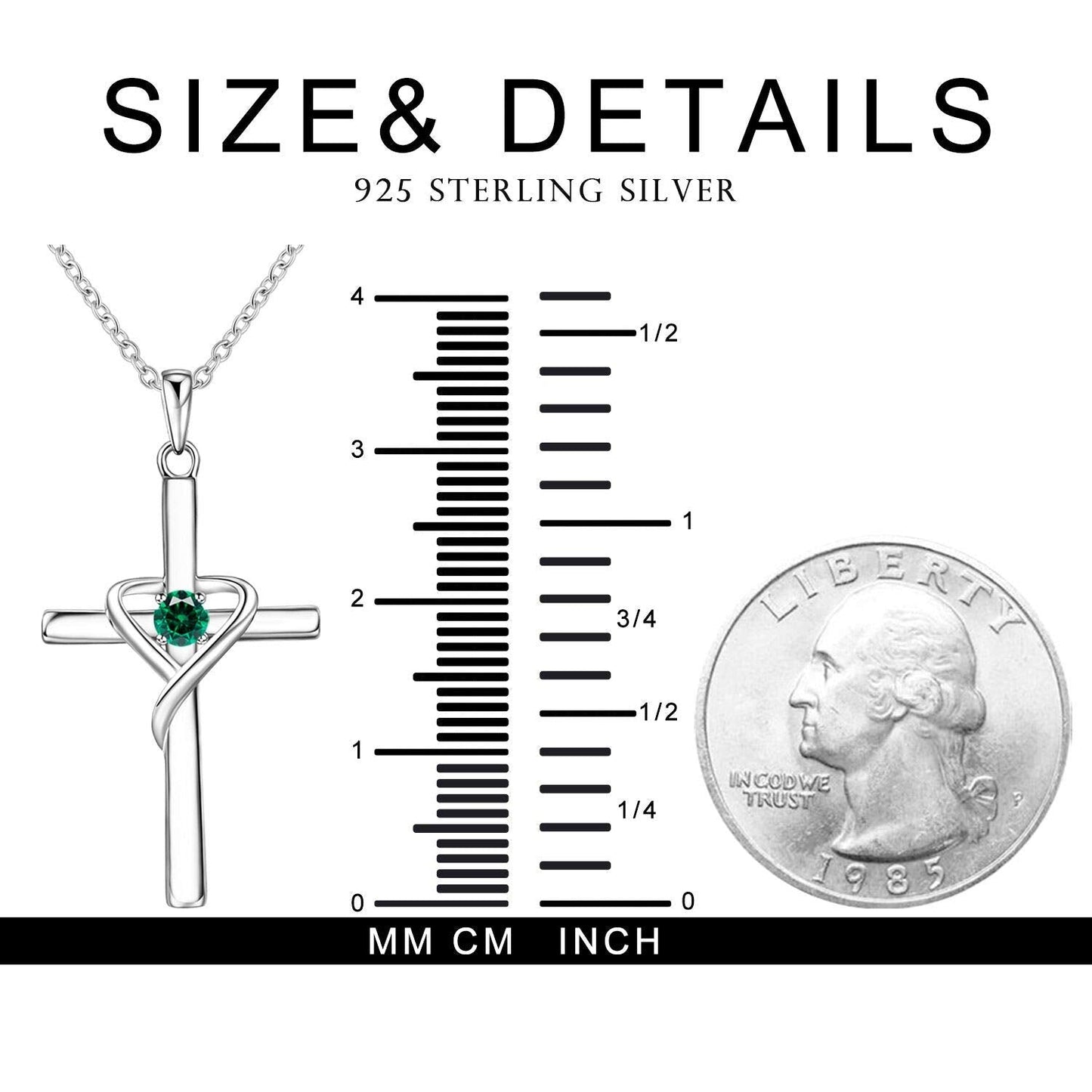 AmorAime 925 Sterling Silver Cross Necklace for Women Men 14K Gold Plated 5A CZ Birthstone Necklaces for Holiday (E.Green-May-Emerald)
