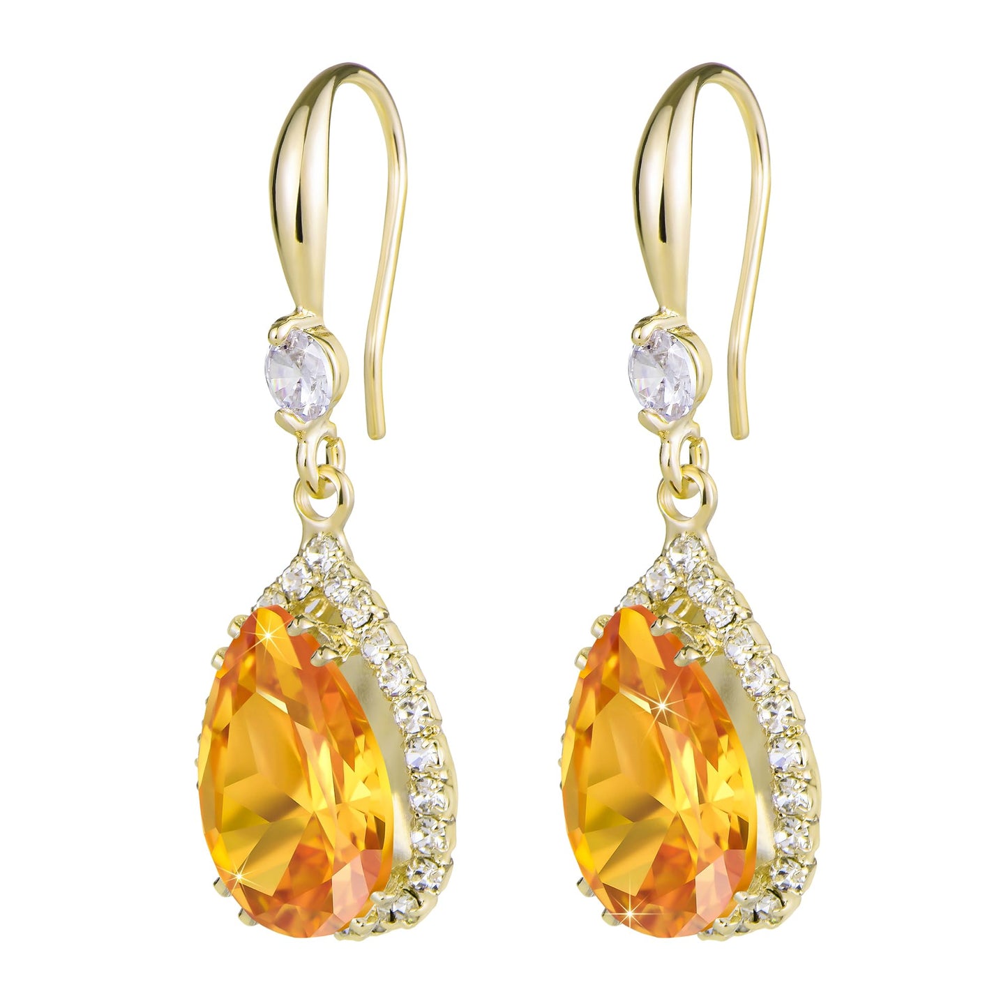 Linawe Yellow Dangle Earrings, 14K Gold Imitation Diamond Drop Earrings, Chandelier Rhinestone Citrine Cubic Zirconia Crystal Wedding Earrings for Women Trendy, Jewelry Set