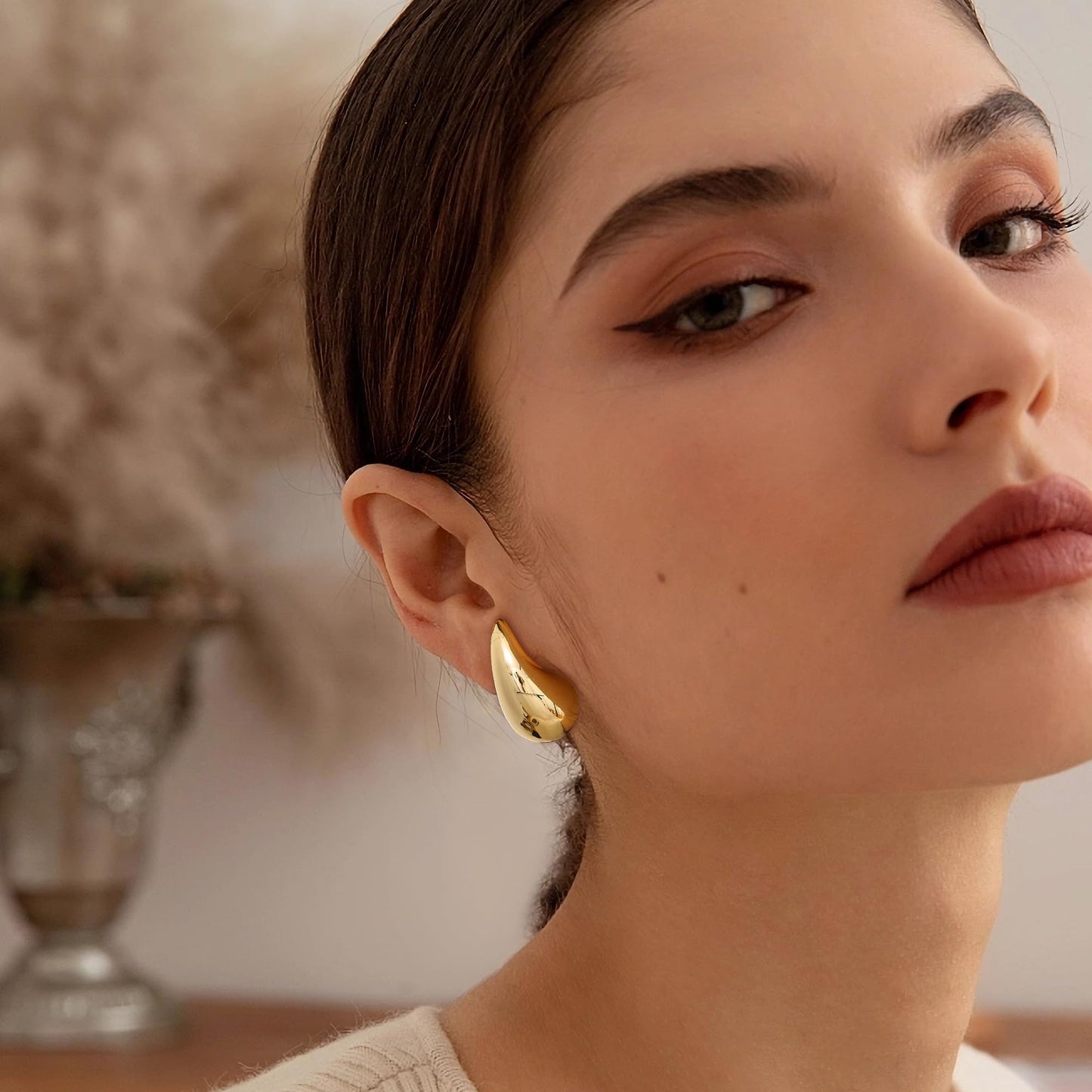 Gacimy 14K Gold Plated Teardrop Earrings Dupes for Women, Chunky Drop Earrings for Women with 925 Sterling Silver Post, 1 Inches