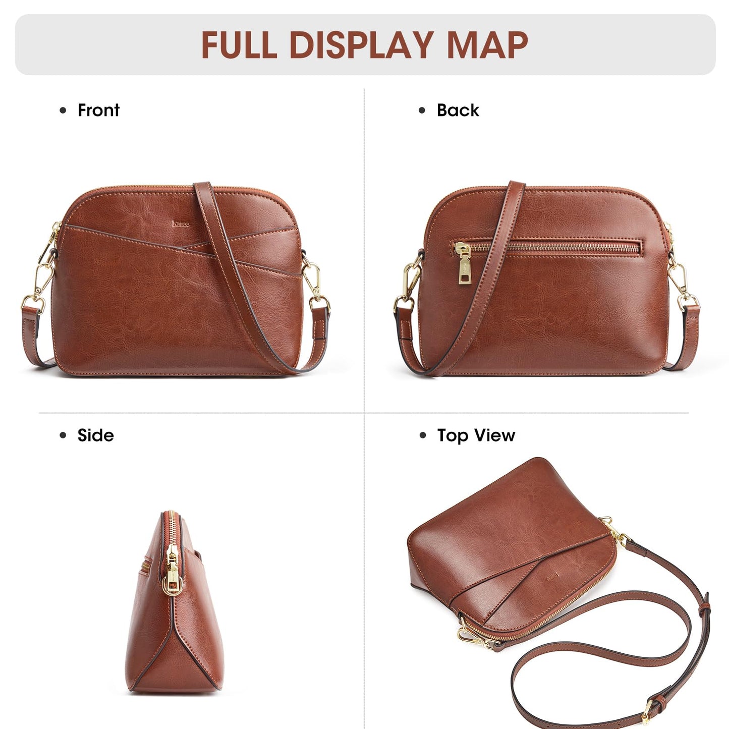 Kattee Small Leather Crossbody Bags for Women, Trendy Purses Handbags Shoulder Bag, Genuine Leather Cross Body Bag for Woman, Dark Brown