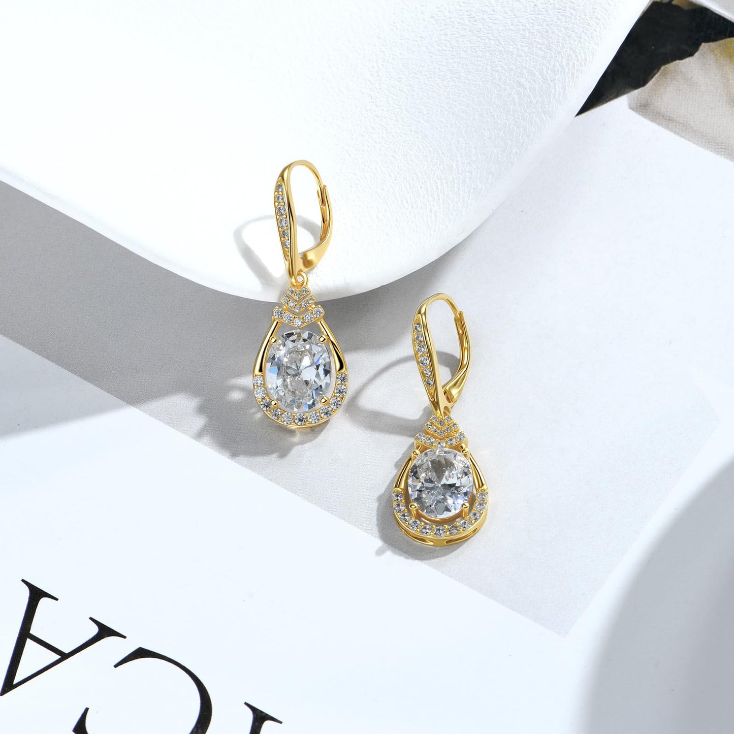 Sterling Silver Teardrop Dangle Earrings for Women April Birthstone Sparkling Wedding Earrings for the Bride Cubic Zirconia Leverback Drop Earrings for Mom Anniversary Jewelry Birthday Gifts for Wife