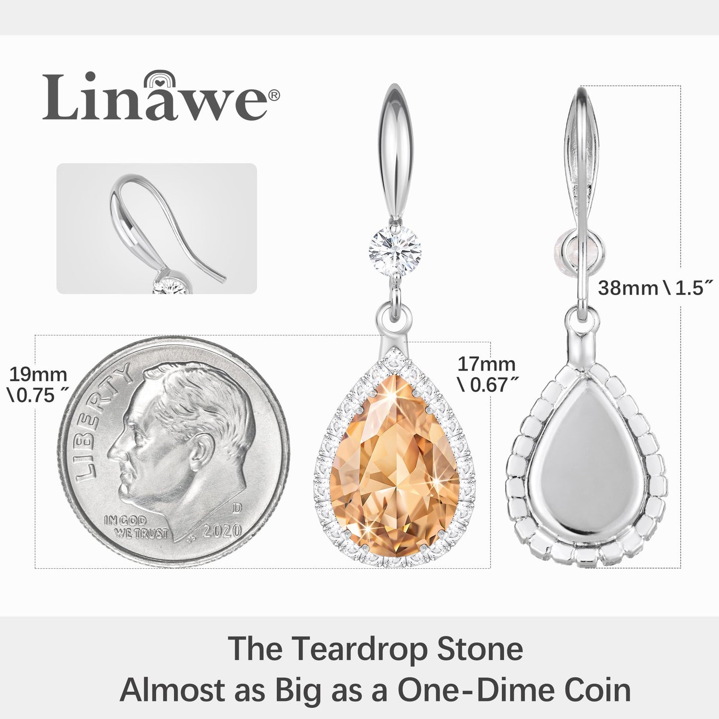 Linawe Champagne Cubic Zirconia Fake Diamond Crystal Dangle earrings, Silver Color Drop Earrings for Women Trendy, Teardrop Rhinestone Costume Fall Earrings, Formal Tear Drop Earrings Jewelry