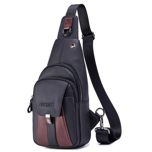 LUKZIJAES Genuine Leather Sling Bag for Men Contrast Color Vintage Crossbody Bag Men Chest Pack Mens Cross Shoulder Bags Hiking Daypacks Travel Backpack (#2-Black)
