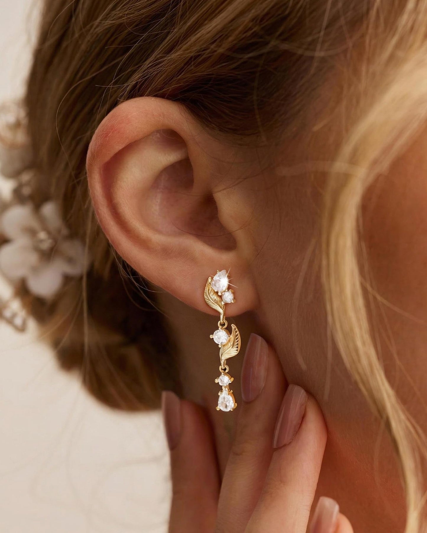 Gold Dangle Earrings for Women Trendy 14K Gold Plated Brides Drop Dangle Cubic Zirconia Elegant Prom Bridal Bridesmaids Wedding Anniversary Dangling Jewelry