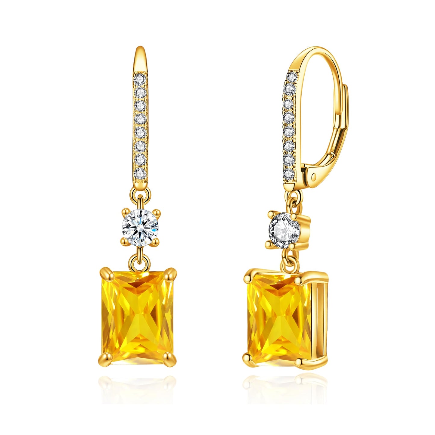 CiNily Leverback Earrings for Women Rectangular-cut Drop Dangle Earring Hypoallergenic, 14K Gold Plated Yellow Cubic Zircon Earrings Diamond Dangle Ear Rings Jewelry Birthday