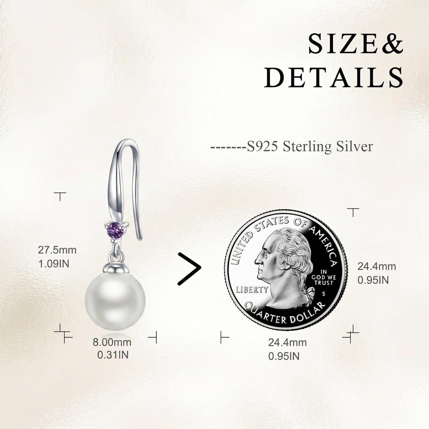 925 Sterling Silver Pearl Leverback Earrings Dangle Drop Birthstone Jewelry Gifts for Women (White Pearl-February)