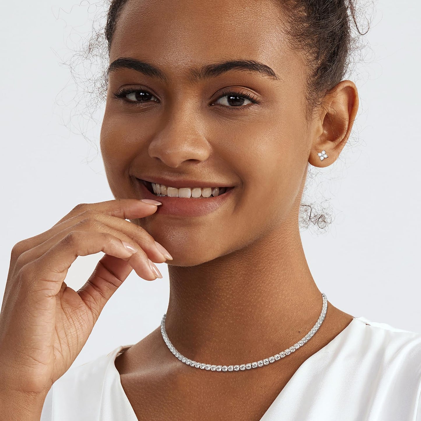 LULII Tennis Necklace Set for Women Dainty Sterling Silver Necklace and Earring Sets Diamond Leaf Stud Earrings Crystal Bracelets for Women Silver Jewelry Sets for Bride Gift