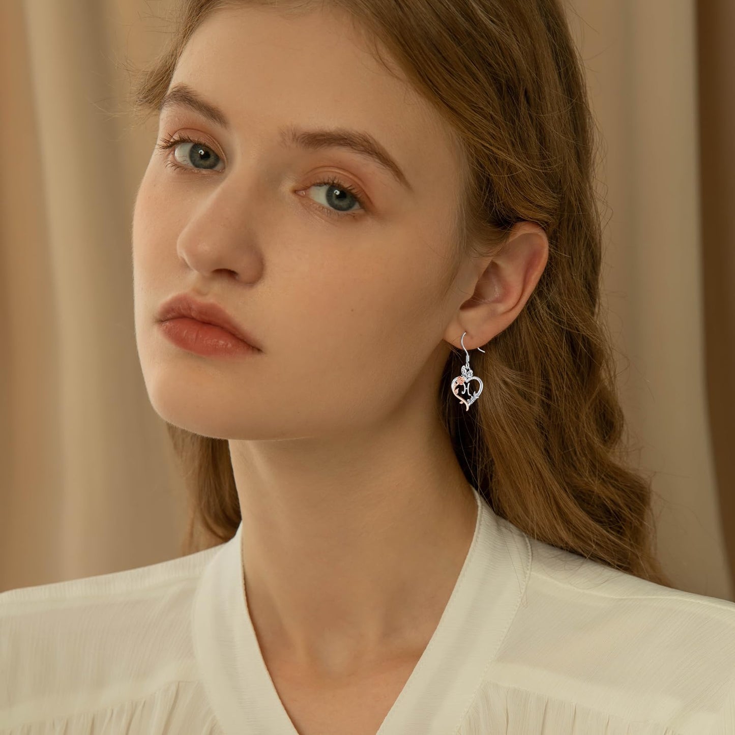 TOUPOP Rose Heart Initial Earrings Sterling Silver Butterfly Earring Initial H Letter Drop Dangle Earrings Jewelry Anniversary Birthday Mothers Day Gifts for Women Mom Wife Girlfriend Her
