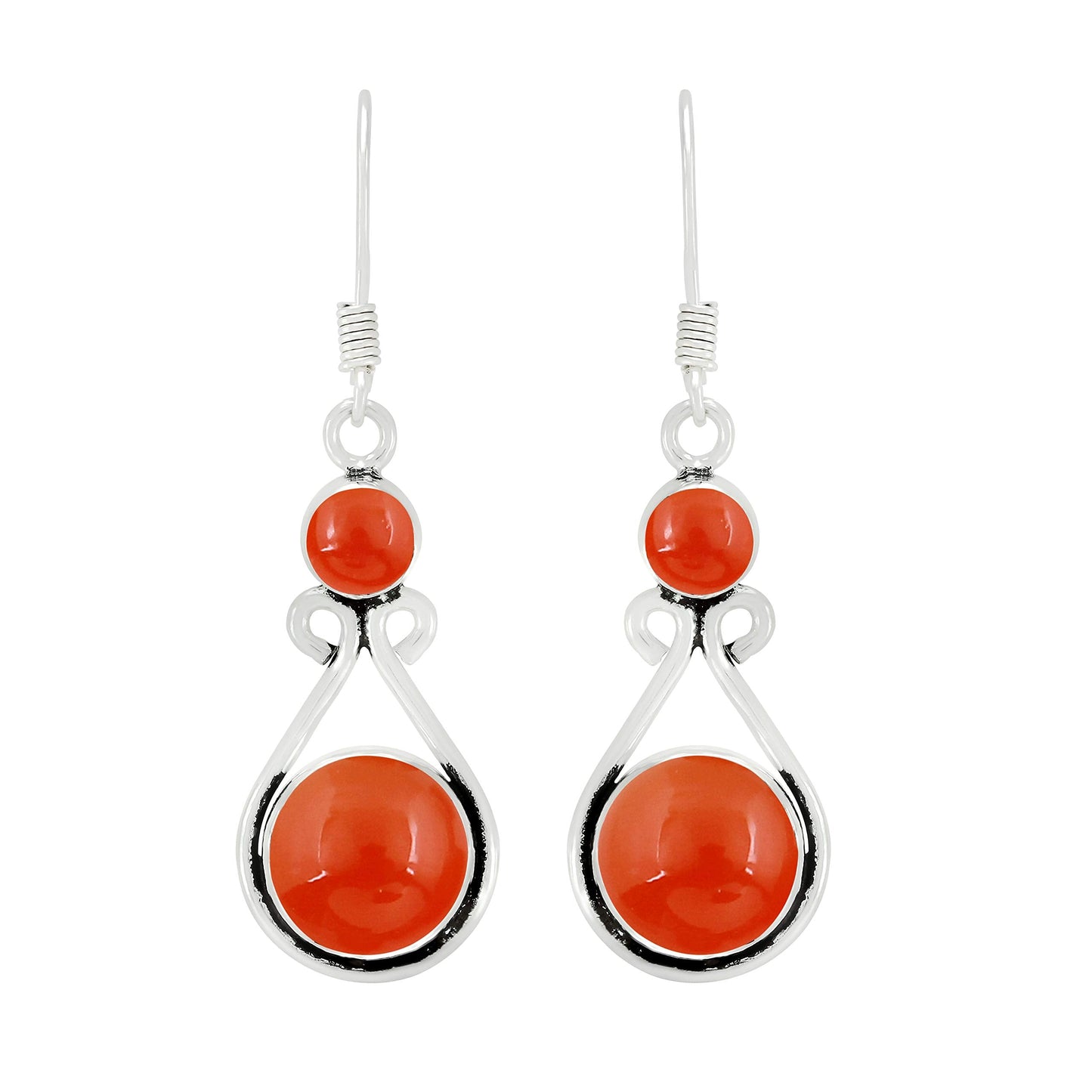 Natural Carnelian Silver Plated Dangle Earrings for Women - July Birthstone Round Gemstones Drop Earrings Handmade Jewelry - Wedding Gift for Her