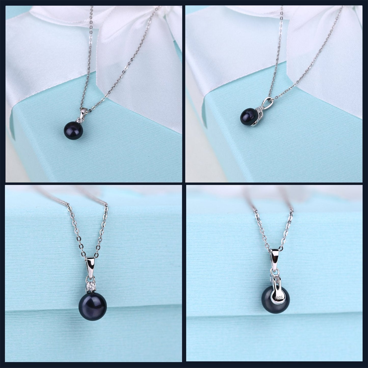 JO WISDOM 925 Sterling Silver Black Freshwater Cultured Pearl Pendant Necklace Jewelry for Women