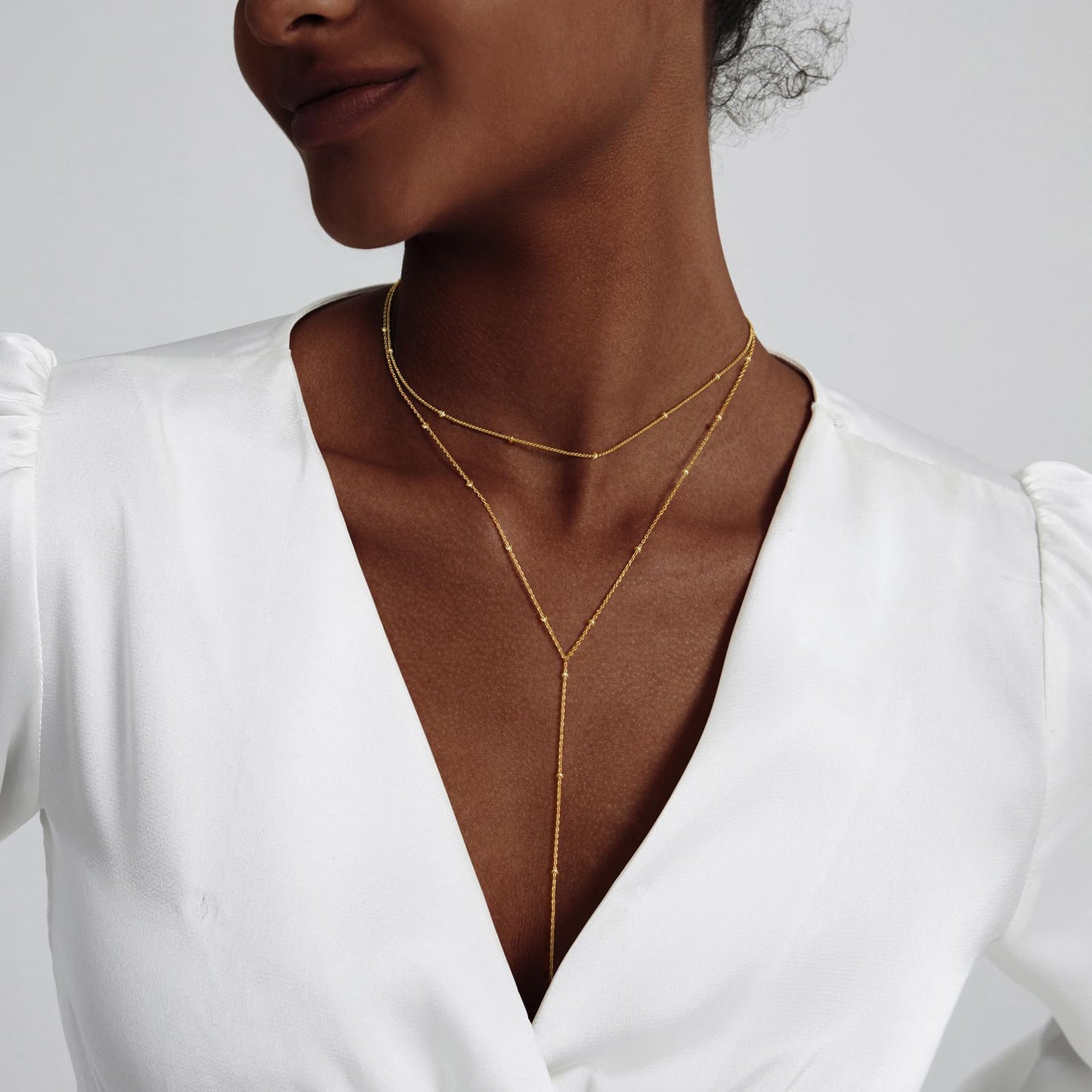 HERIER Long Gold Necklace for Women Dainty 14K Gold Plated Drop Lariat Chain Necklace Layered Y-Shaped Necklaces Trendy Simple Jewelry Gifts