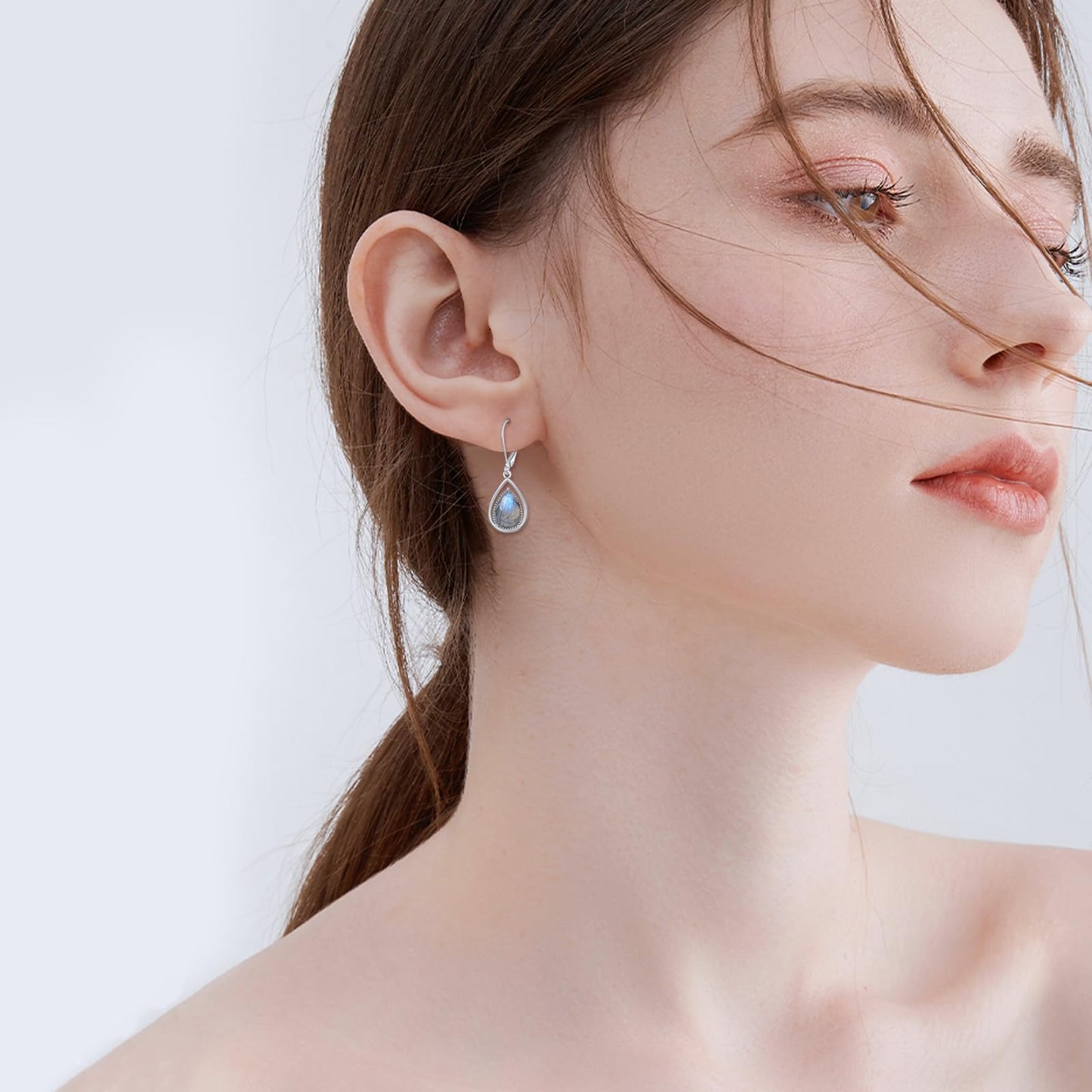VONALA Labradorite Earrings 925 Sterling Silver Labradorite Leverback Earrings Teardrop Dangle Dangling Earrings Jewelry Gift for Women