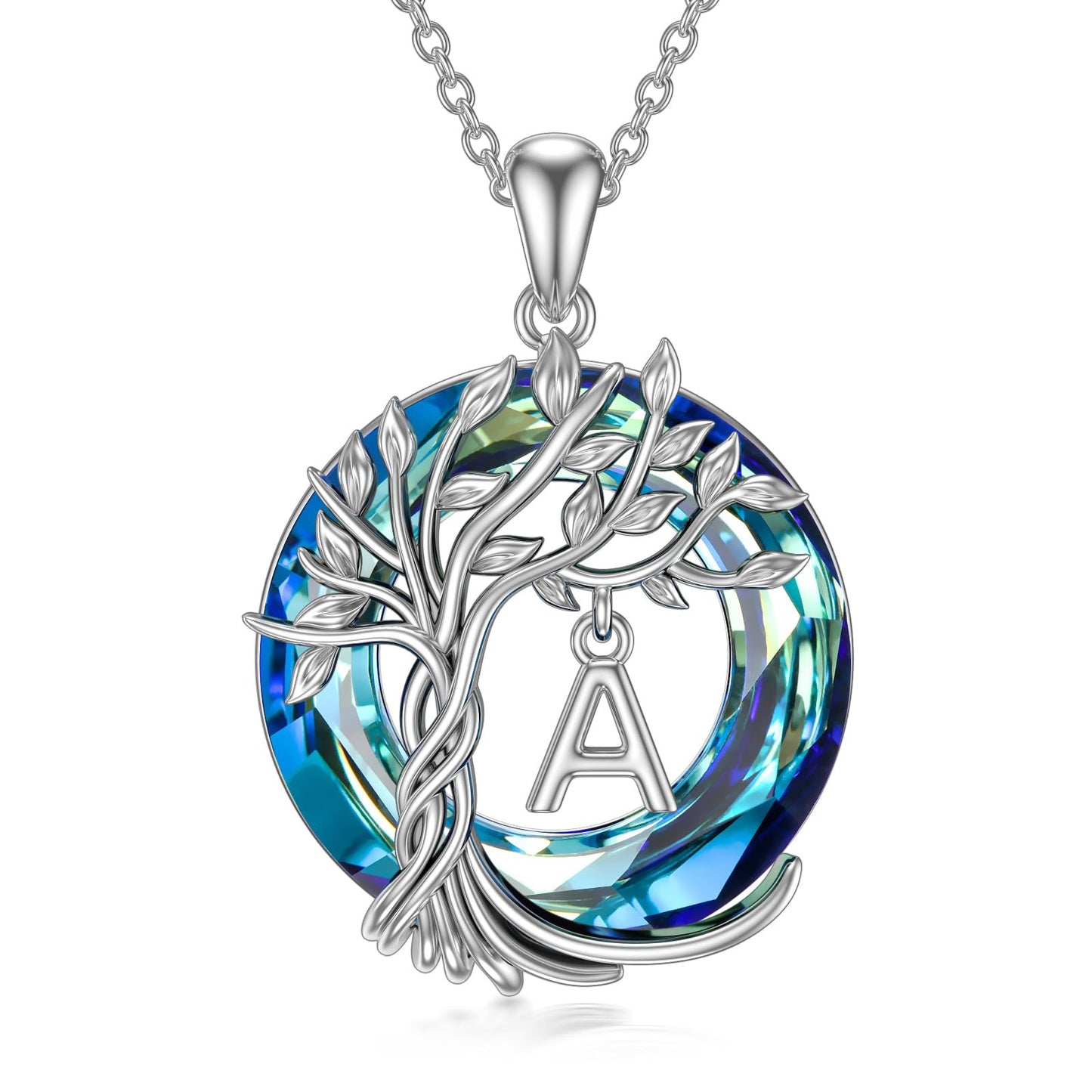 TOUPOP Tree of Life Initial Necklace Gifts for Women Sterling Silver Initial A Letter Jewelry Irish Crystal Pendant Birthday Gifts for Women Her Mom Wife Daughter