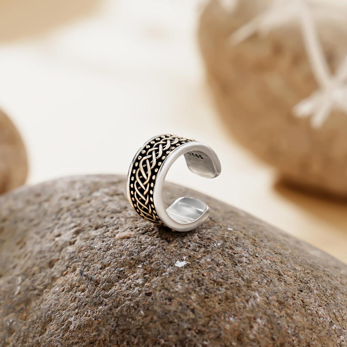 CHIC & ARTSY 925 Sterling Silver Ear Cuffs Earrings Goth Celtic Knot Adjustable No Piercing Ear Cuffs Wide Ear Lobe Cuff Viking Ear Cuff For Women Men