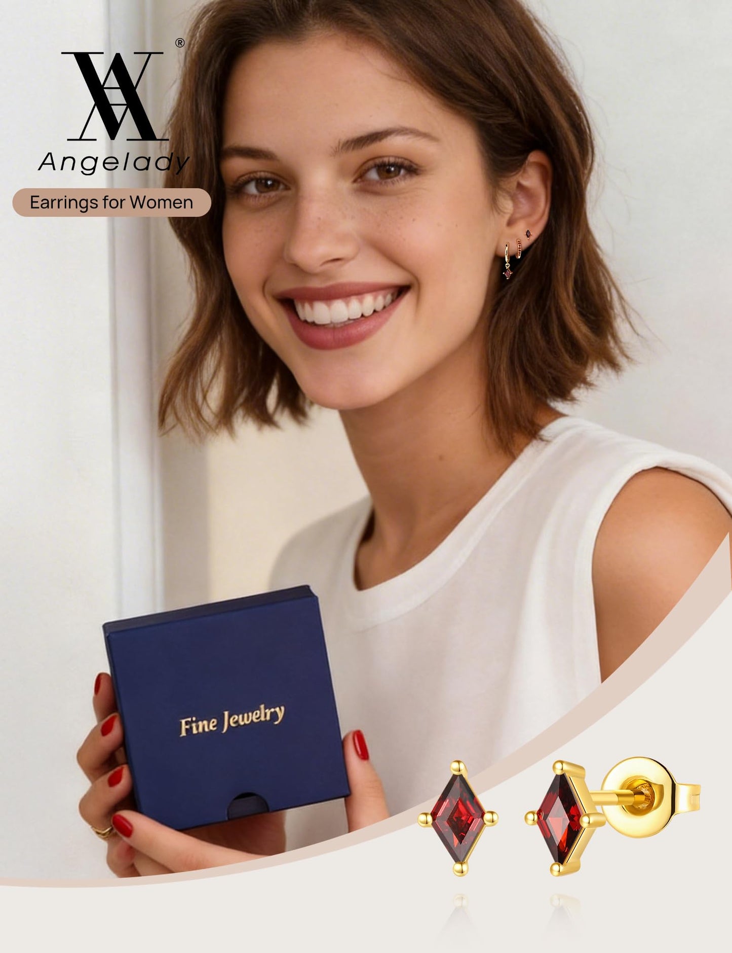 Angelady Gold Hoop Earrings Set for Women, Dainty 14K Gold Plated Red Earrings, Hypoallergenic Trendy Small Stud Earring Stacks, Huggies Dangle Earrings Red Jewelry for Women Gifts