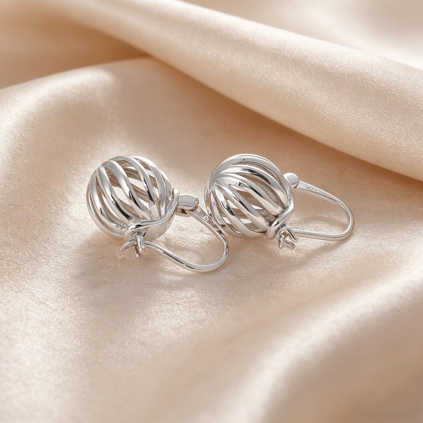 OwMell Elegant 925 Sterling Silver Pearl Drop Earrings Dangle Stud Silver Plated Earrings for Women Large Size 12mm - Hollowed Ball Silver