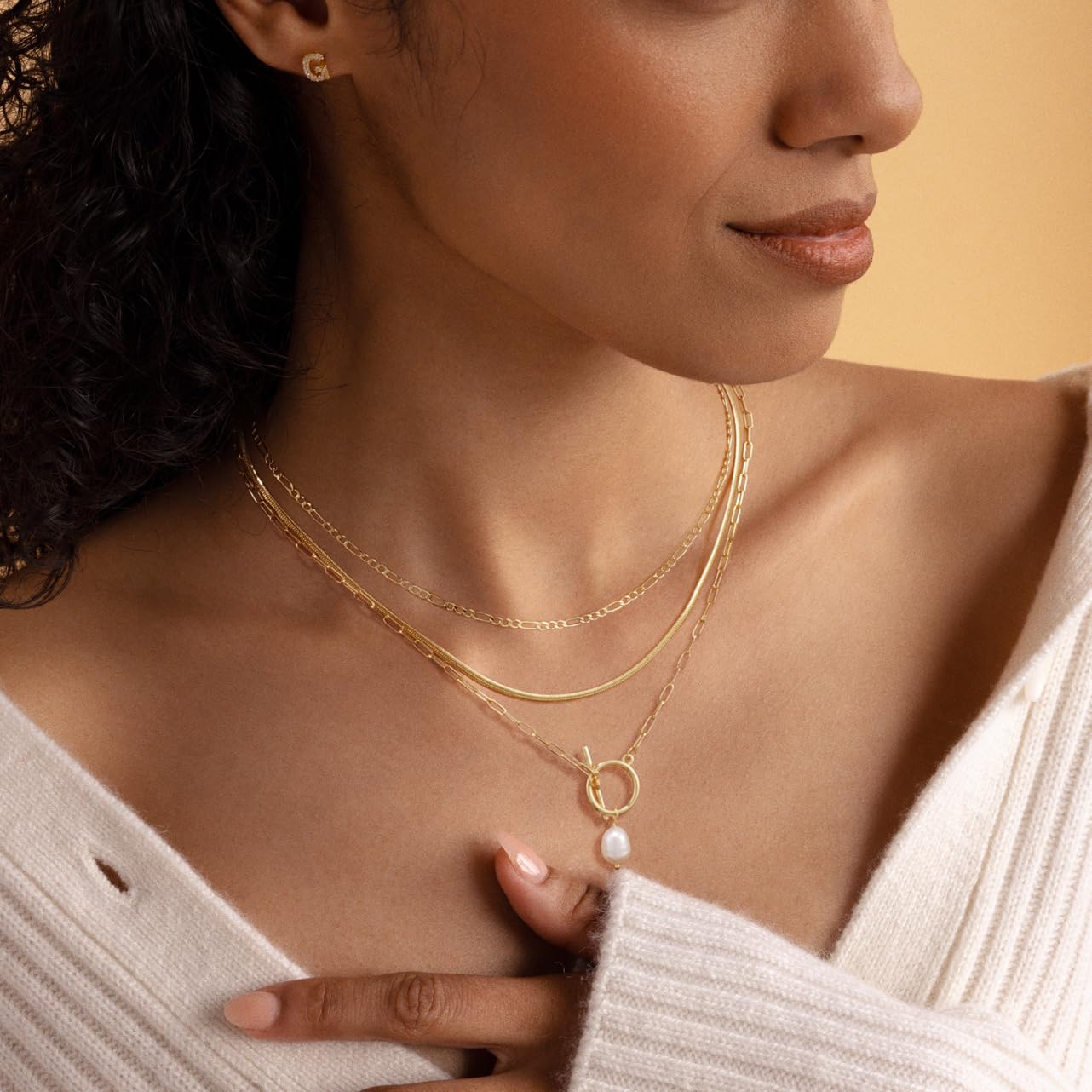 MFRYK Gold Necklaces Stack For Women,14K Gold Plated Simple Layered Choker Necklaces,Stackable Multilayer Gold Small Square Pendant Box Paperclip Chain Layered Necklaces Set Jewelry Gift for Women