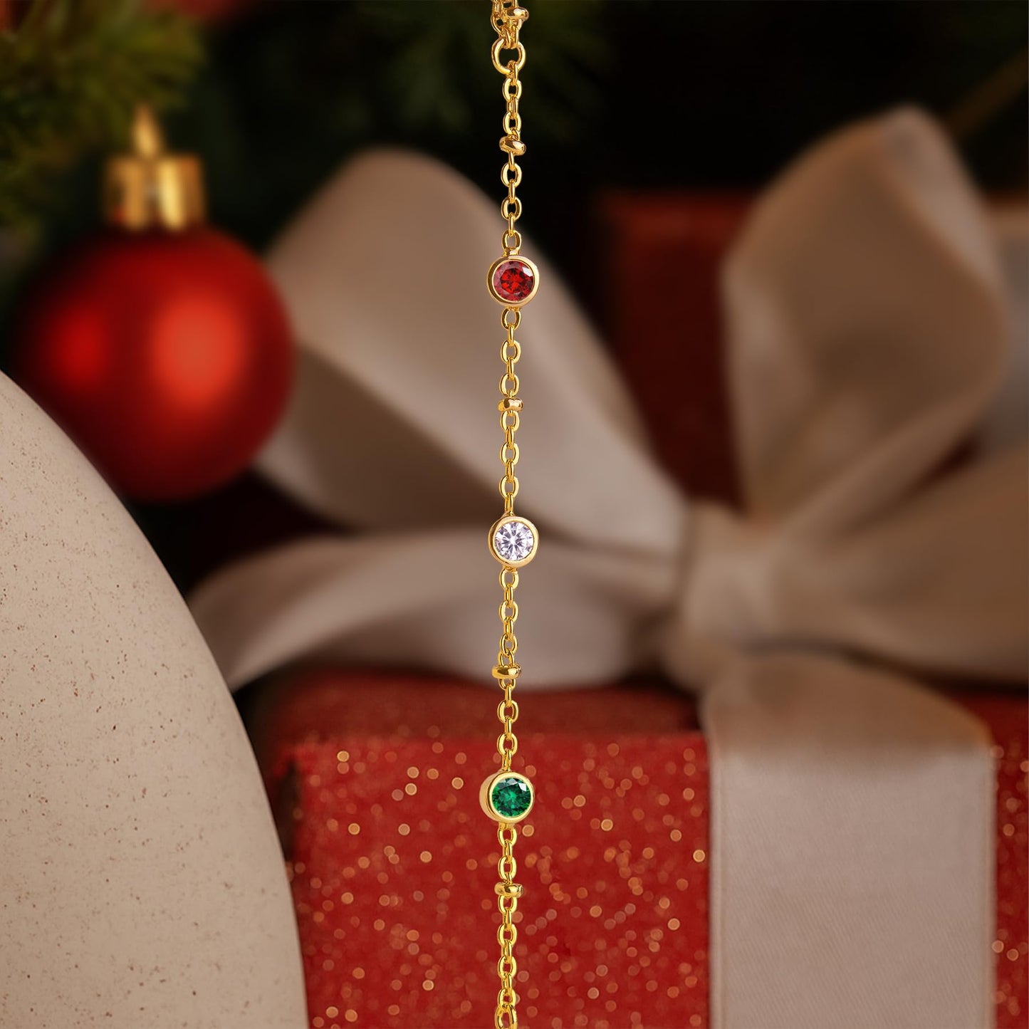 Christmas Hand Chain Bracelets for Women Non Tainish,Dainty Red White Green Festive Holiday Bracelets for Women Christmas Bracelets for Christmas Stocking Stuffer Jewelry Gifts