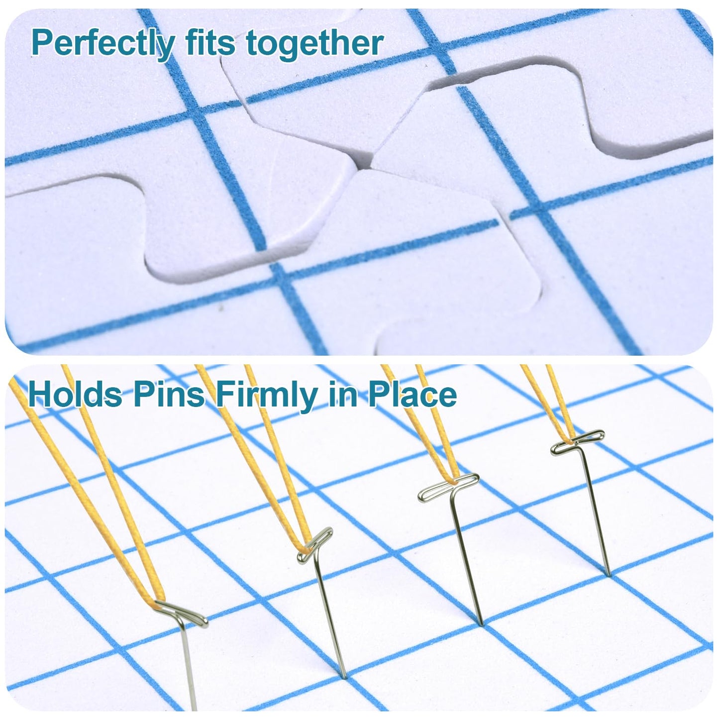 Interlocking Blocking Mats - Blocking Mats for Knitting and Crochet Projects, 4-Pack 12'' W x 12'' L Knitting Blocking Mats with 50 T-Pins, White