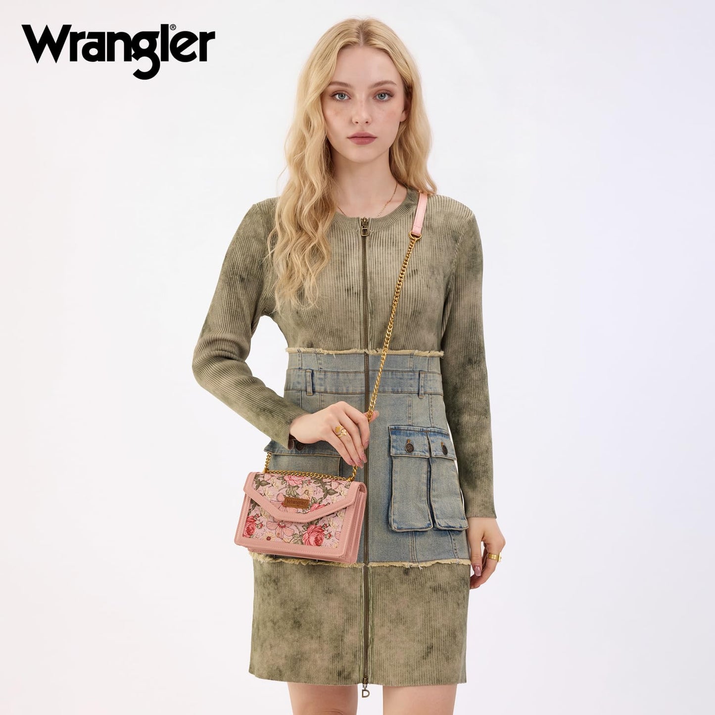 Wrangler Flap Crossbody Purse for Women Vintage Floral Tooled Shoulder Bag Western Small Clutch Wallets with Chain Strap Gift WG438-2365PK