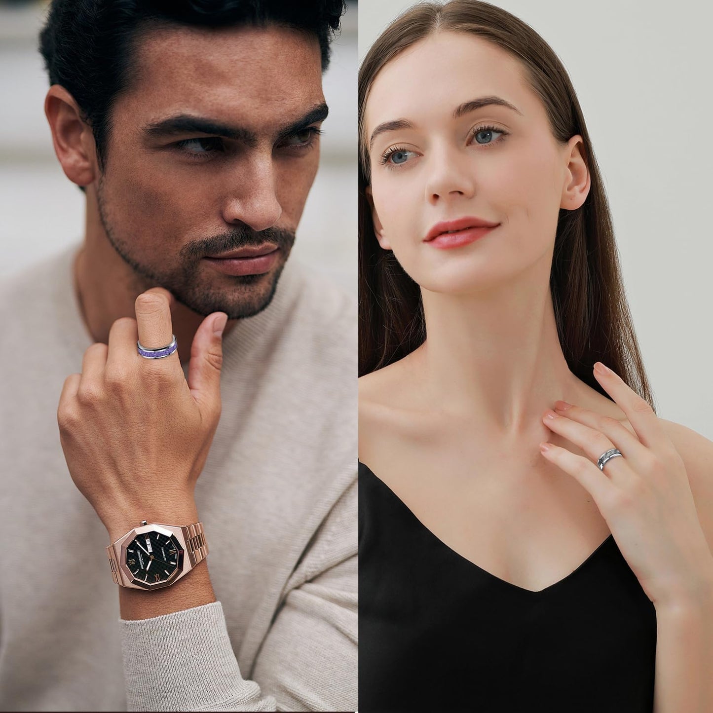 HJIMMNHONG New Carbon Fiber Fashion Rings Double Beveled Edge Delicate Polished Simple Stainless Steel Mens and Women Rings,8mm,Purple,Size 8