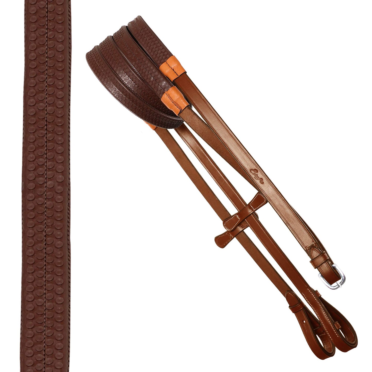 Exion Anatomical Snaffle Jumping Bridle for Horses with Removable Flash Noseband & Rubber Reins – Premium Vegetable-Tanned Leather, Brass Buckles, Padded MonoCrown, Designer Stitching