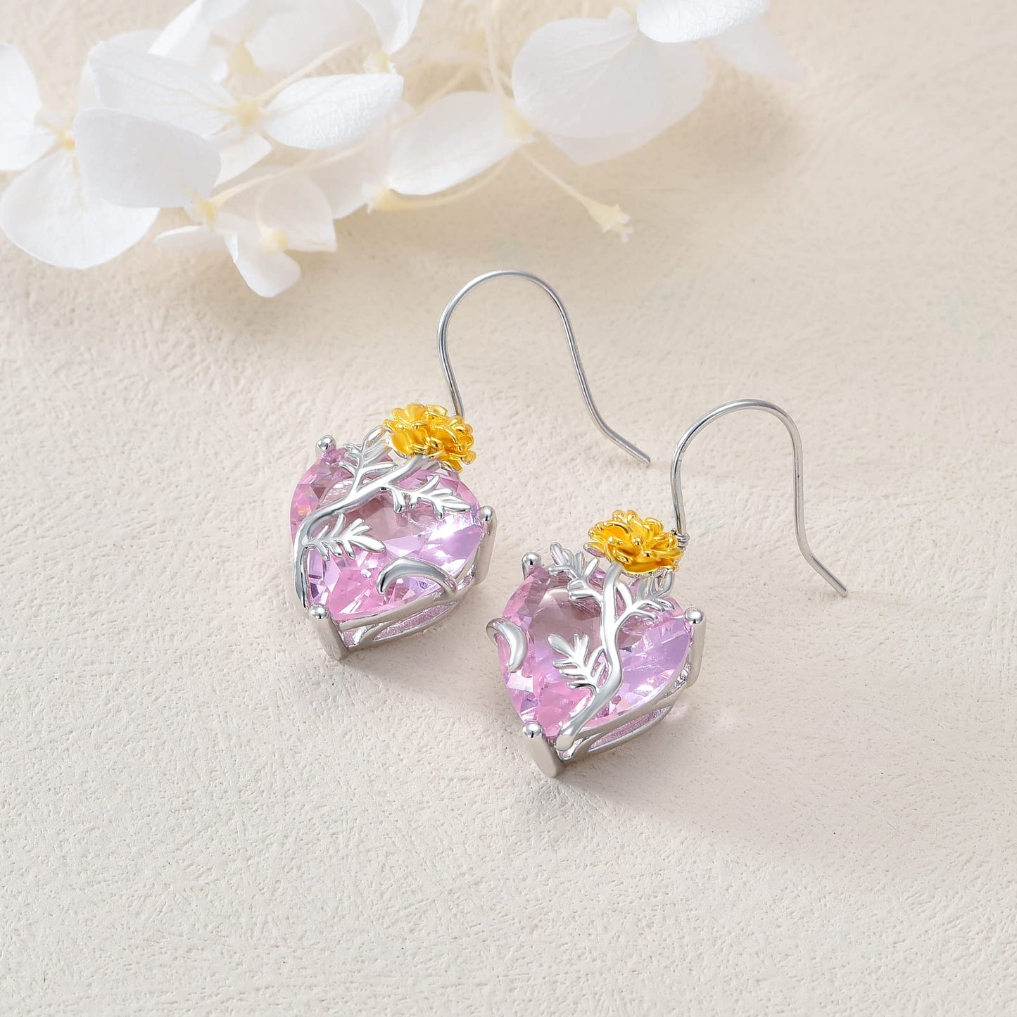 TOUPOP Pink Tourmaline October Birthstone Earrings 925 Sterling Silver October Birth Flower Marigold Earrings Jewelry Birthday Mothers Day Gifts for Women Mom Her