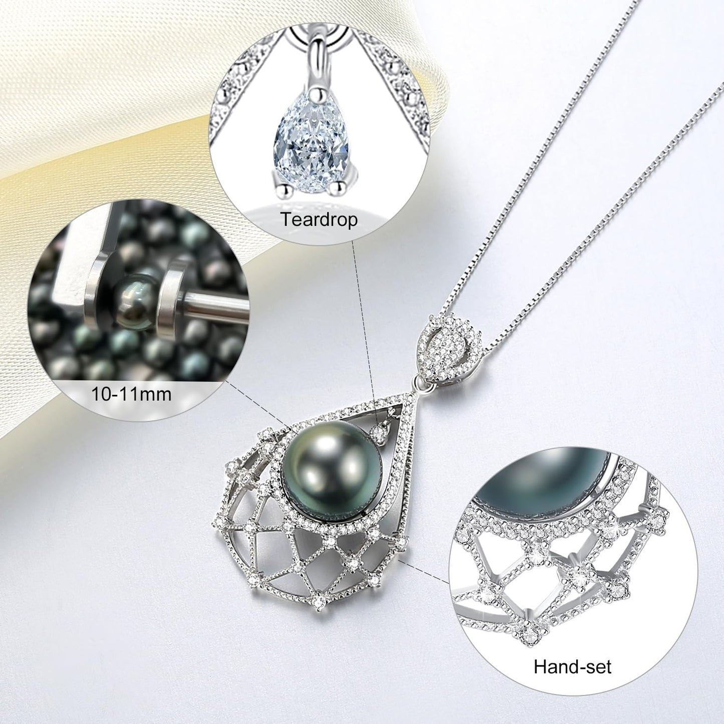 VIKI LYNN Tahitian Black Pearl Necklace for Women 10-11mm Single Genuine Freshwater Cultured Black Pearl Pendant with CZ Birthday Wedding Engagement Christmas gifts for Women, Mom, Her or Couple