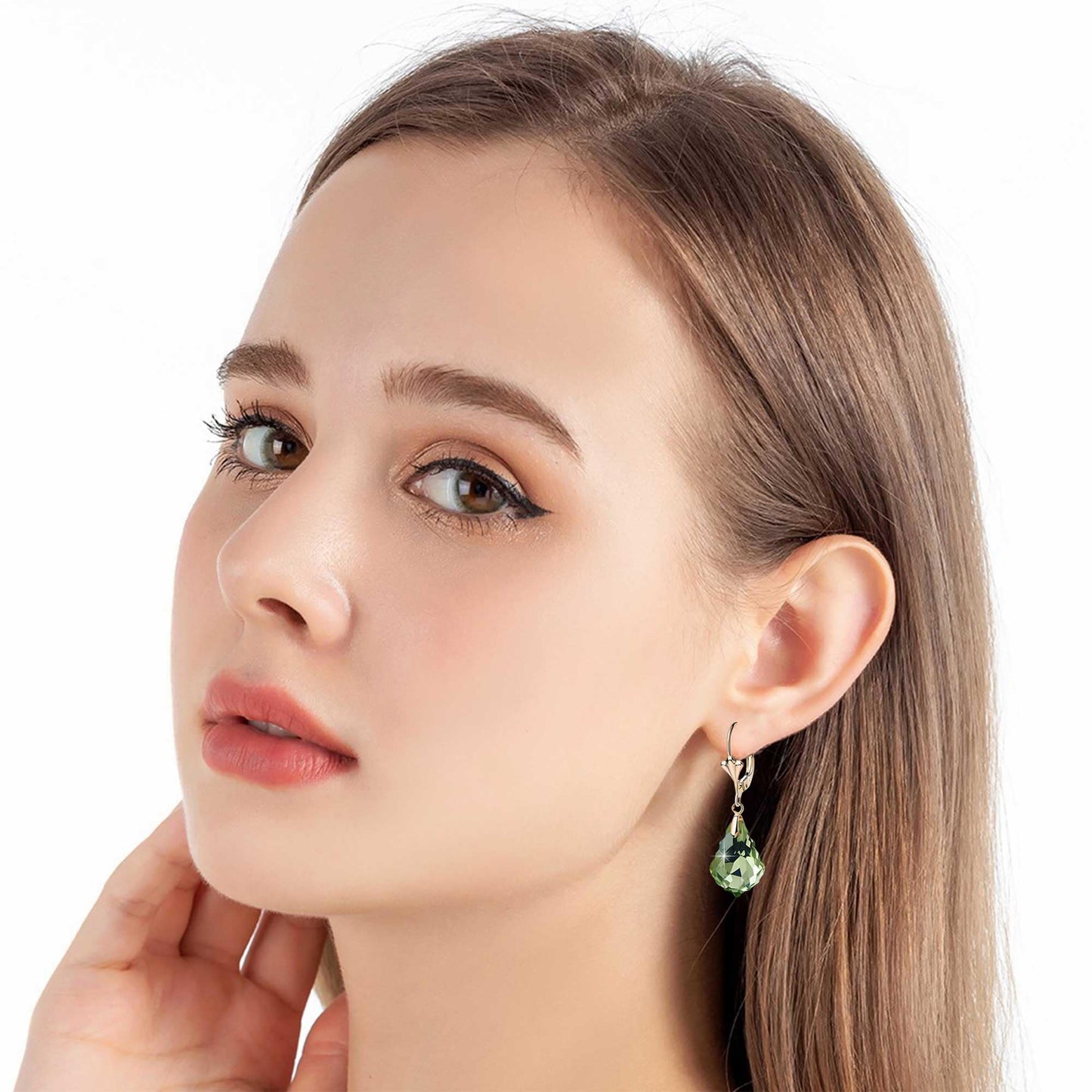 Austrian Crystal Baroque Drop Leverback Earrings for Women Fashion 14K Gold Plated Hypoallergenic Jewelry (Green)