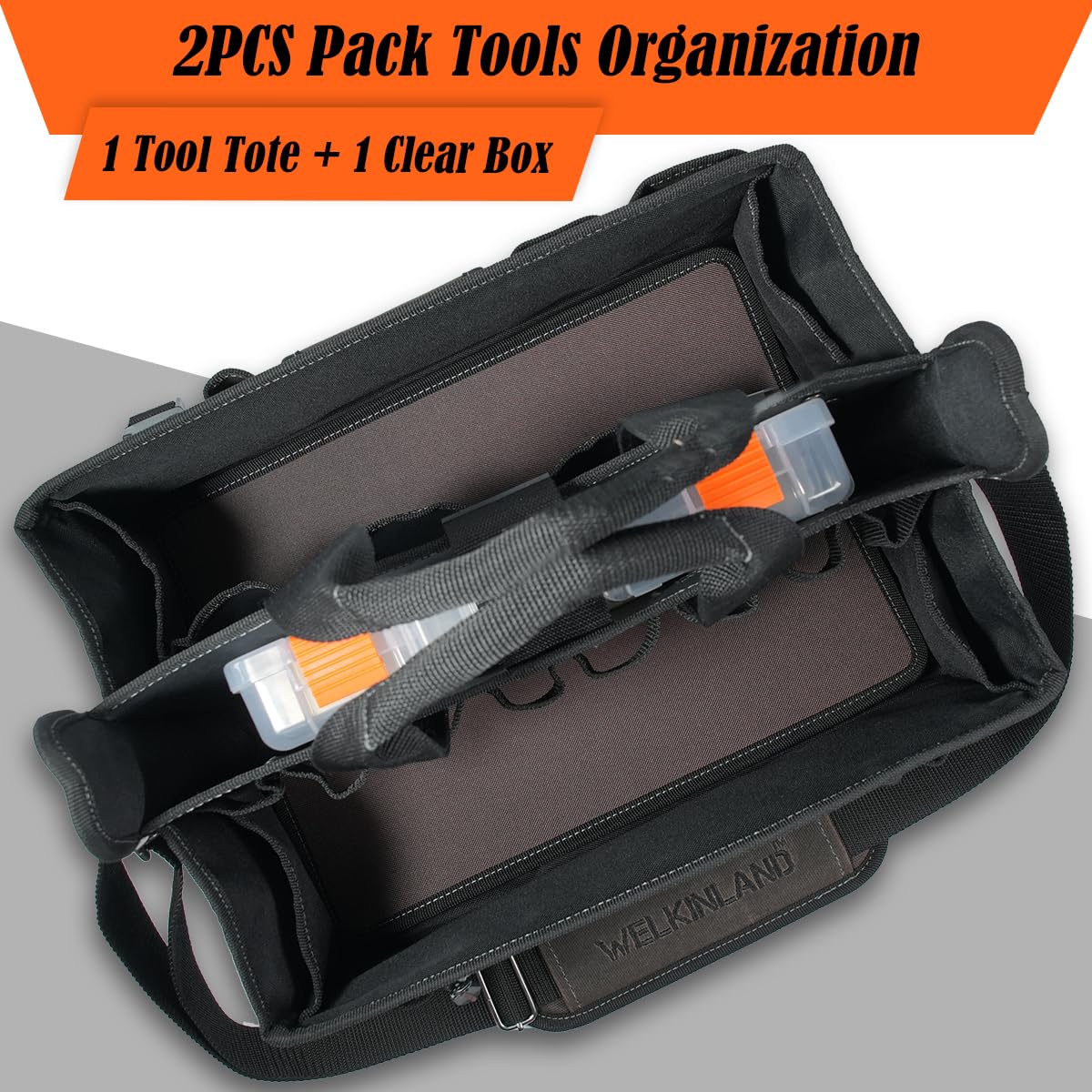WELKINLAND 20-Pockets Electrician Tool Tote, 16"-Wide Open Top Tool Tote, Waxed-Canvas Electrical Tools Bag, Heavy-Duty Tool Bags For HVAC Tech, Stay-Up Technician Tool Bag