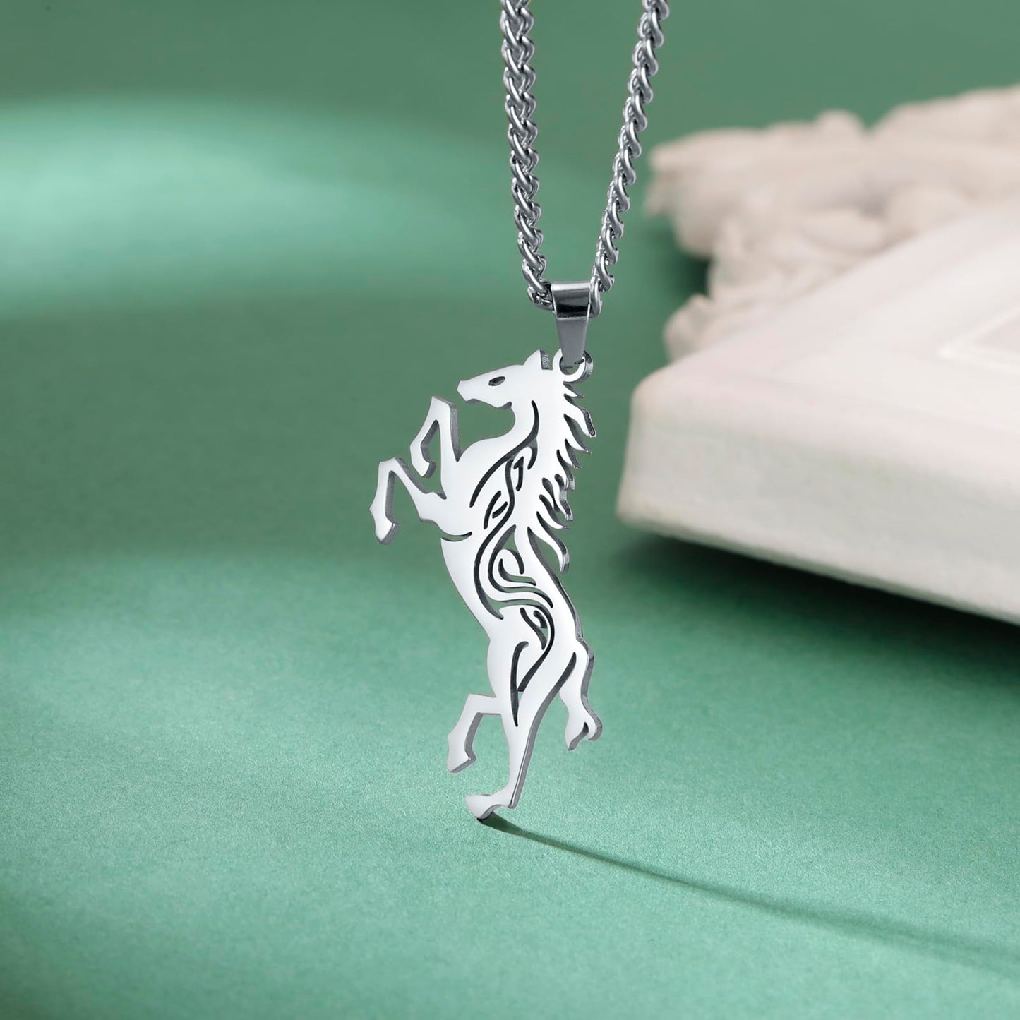 VASSAGO Horse Necklace for Women Men Stainless Steel Horse Pendant Necklace Animal Jewelry Horse Lover Gifts (silver)